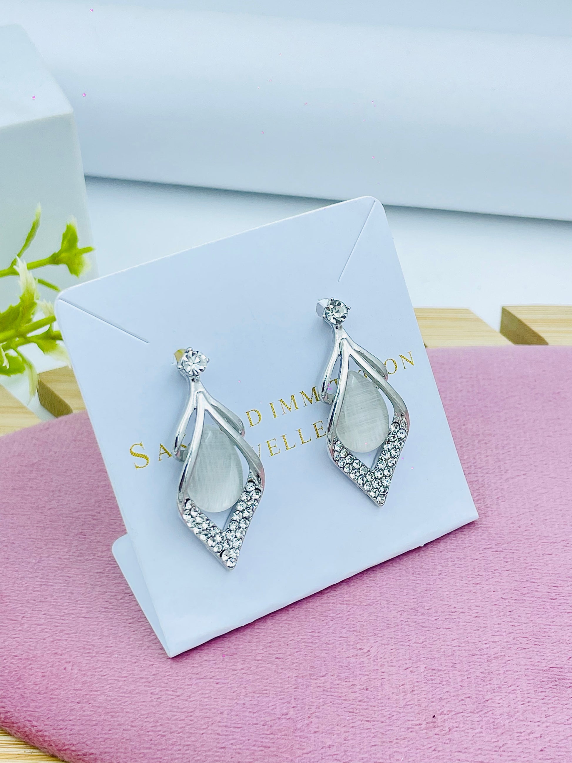 Elegant Silver Teardrop Crystal Earrings