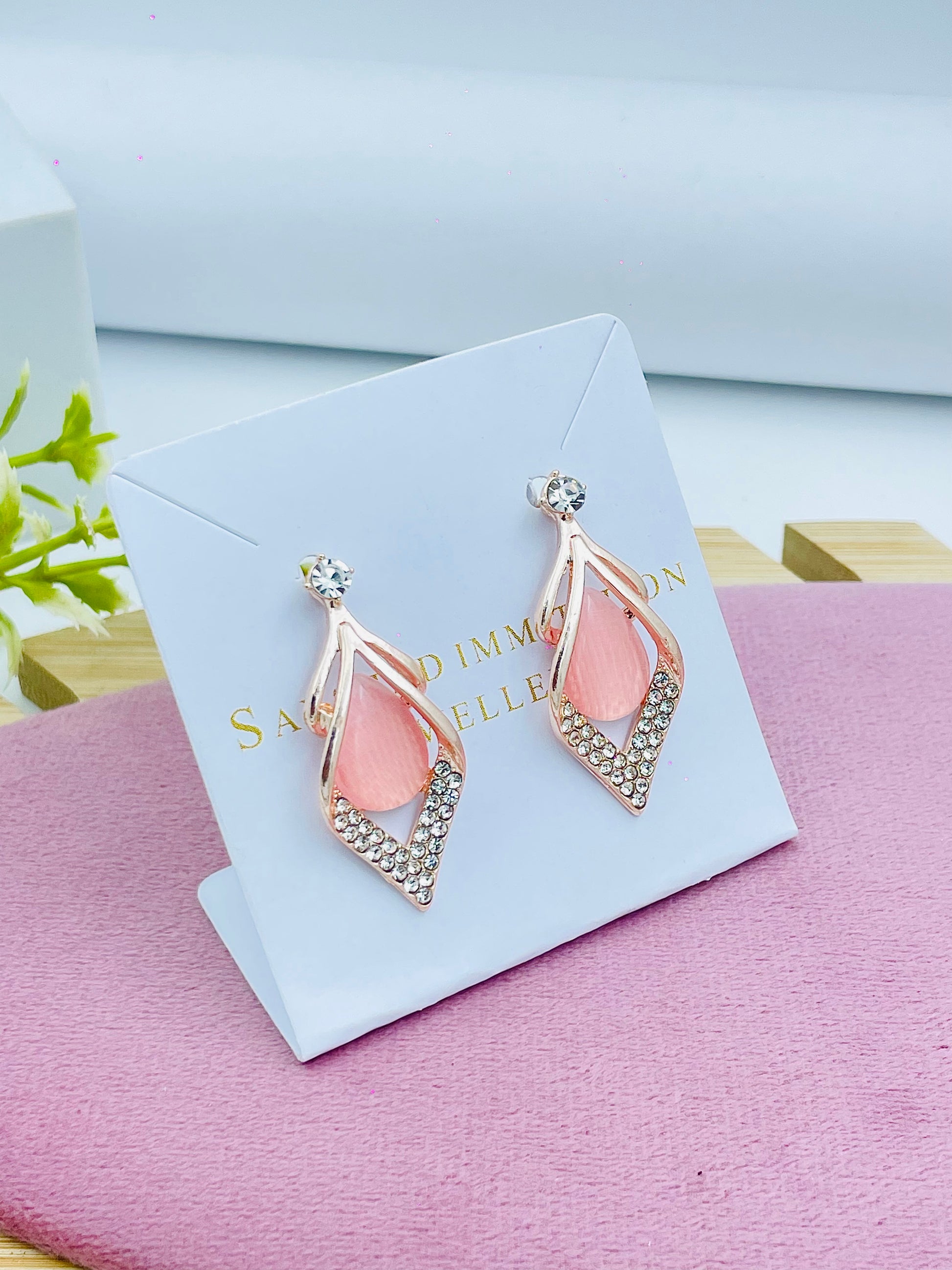 Elegant Teardrop Pink Stone Earrings  Sophisticated Jewelry