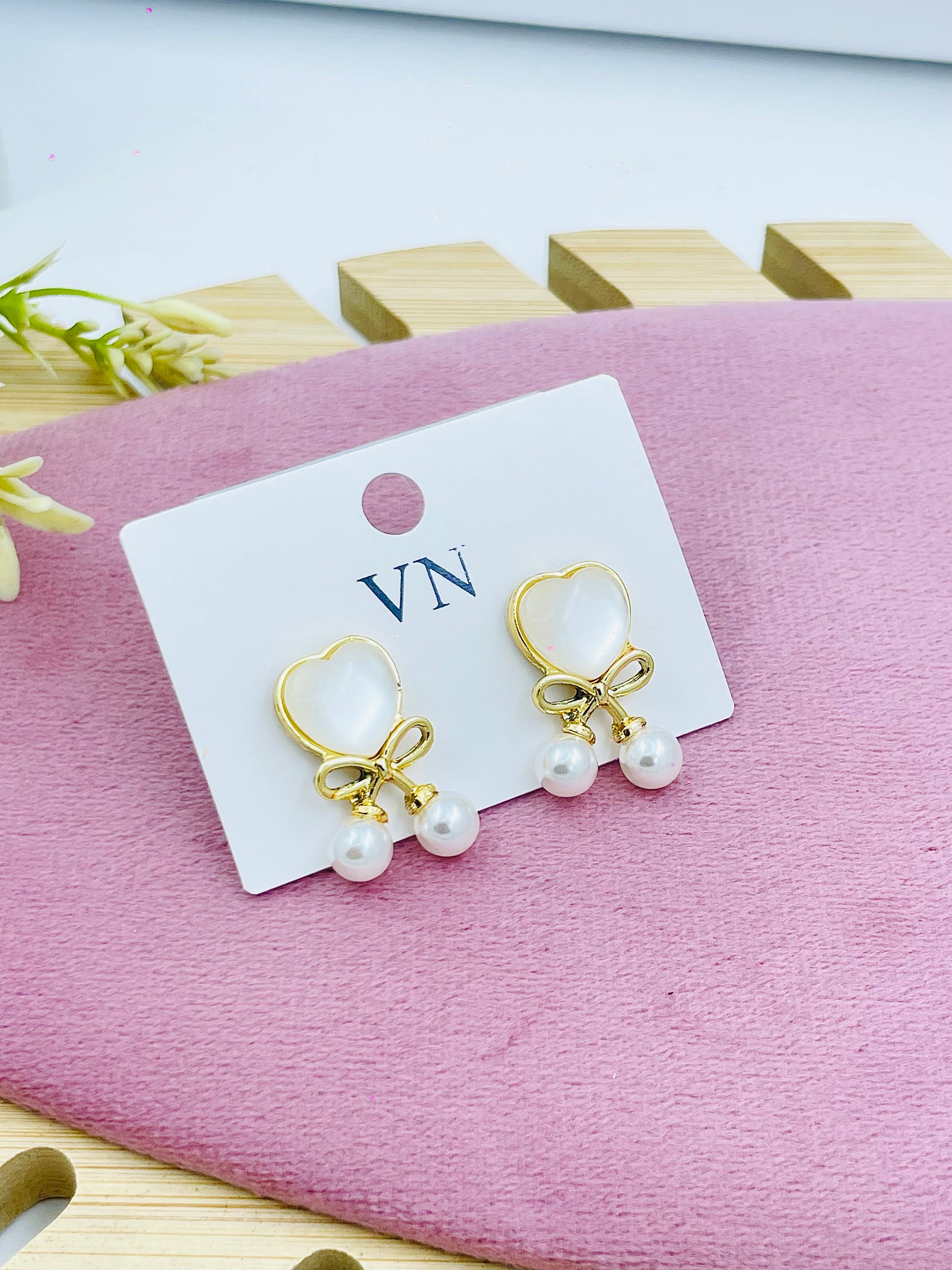 HeartShaped Earrings with Pearl Drops