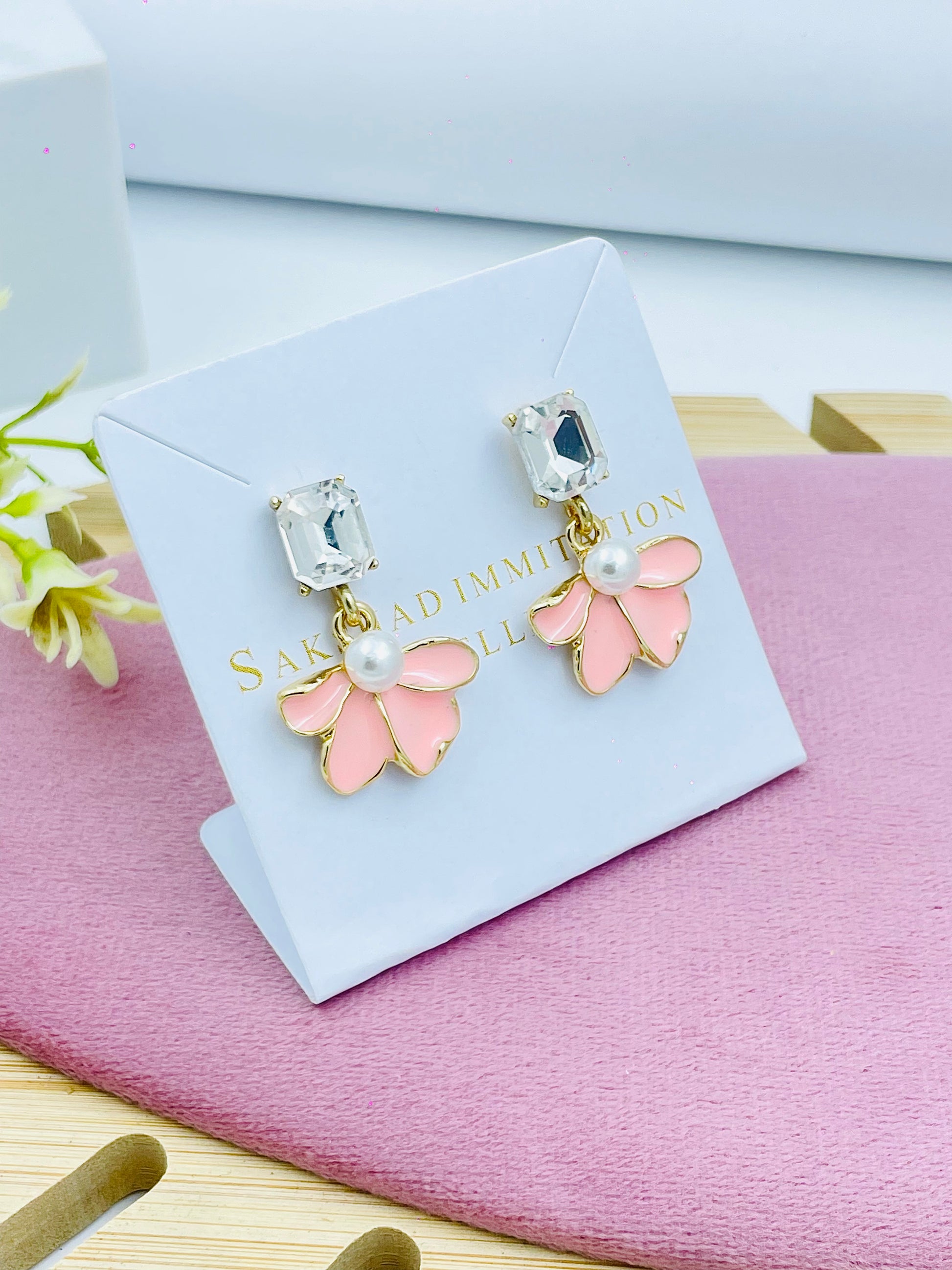 Elegant Floral Goldtone Earrings with Pearl Accents