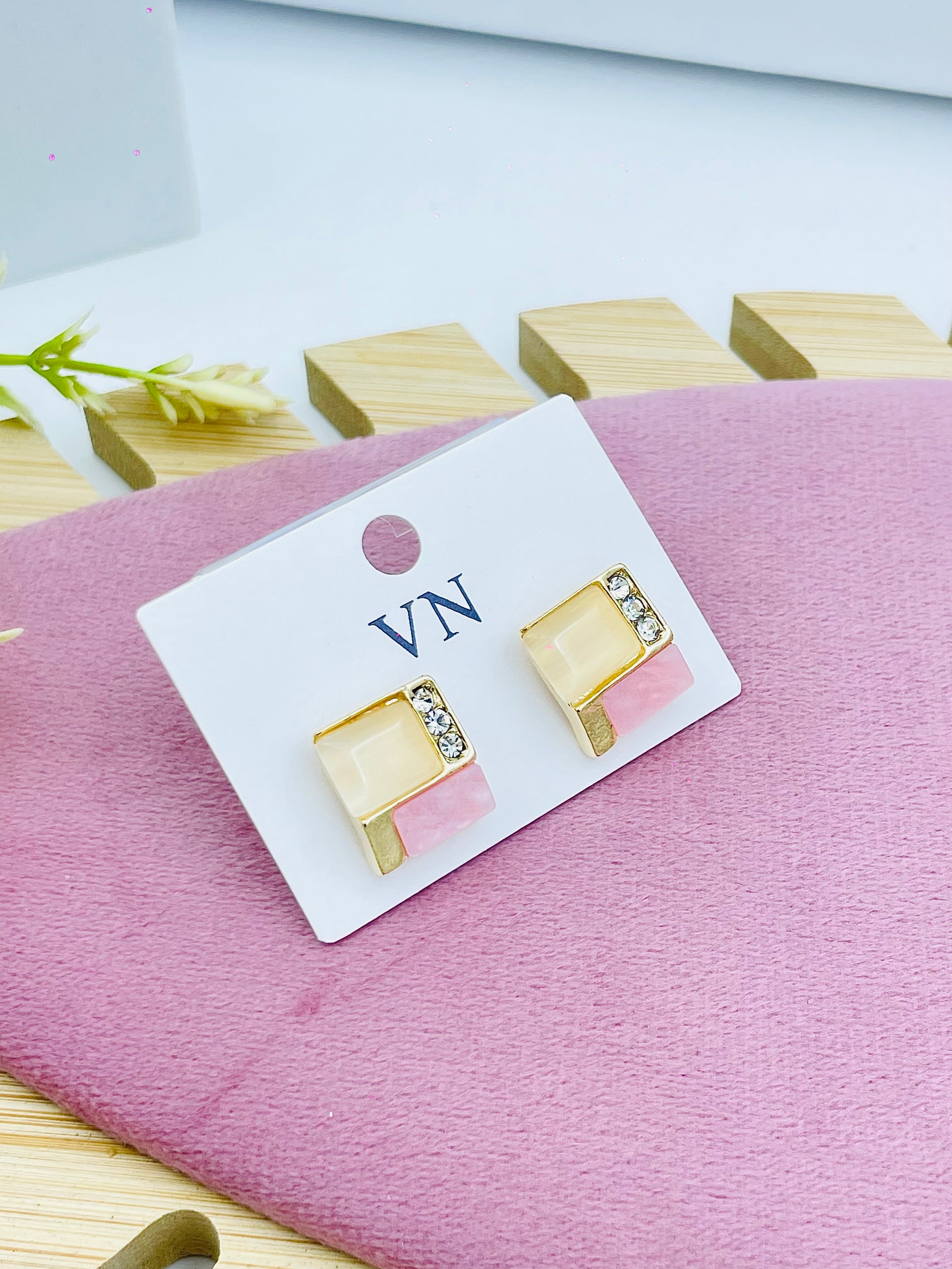TwoTone Square Earrings with Gem Accents