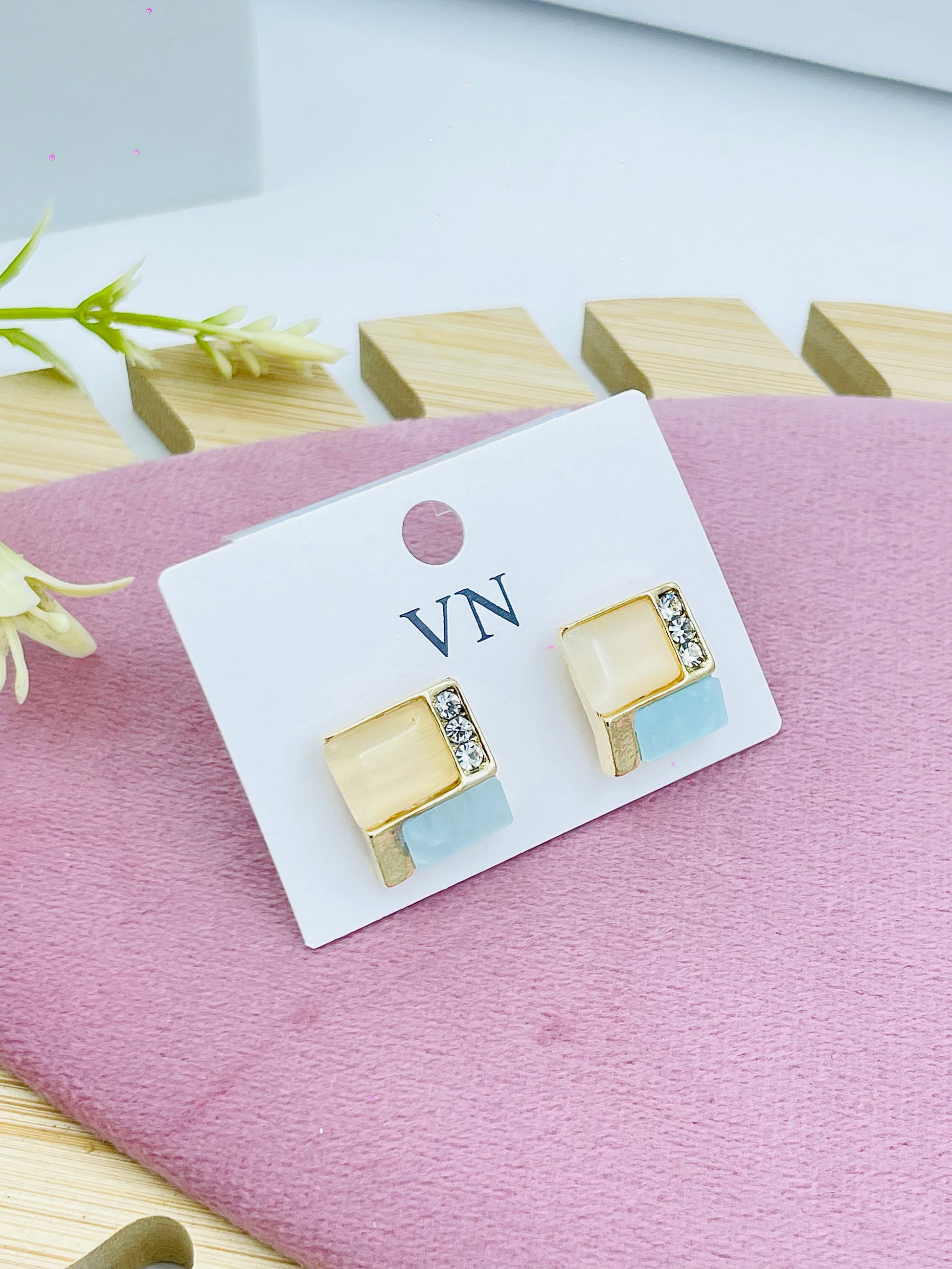 Elegant GoldTone Geometric Earrings with Crystal Accents