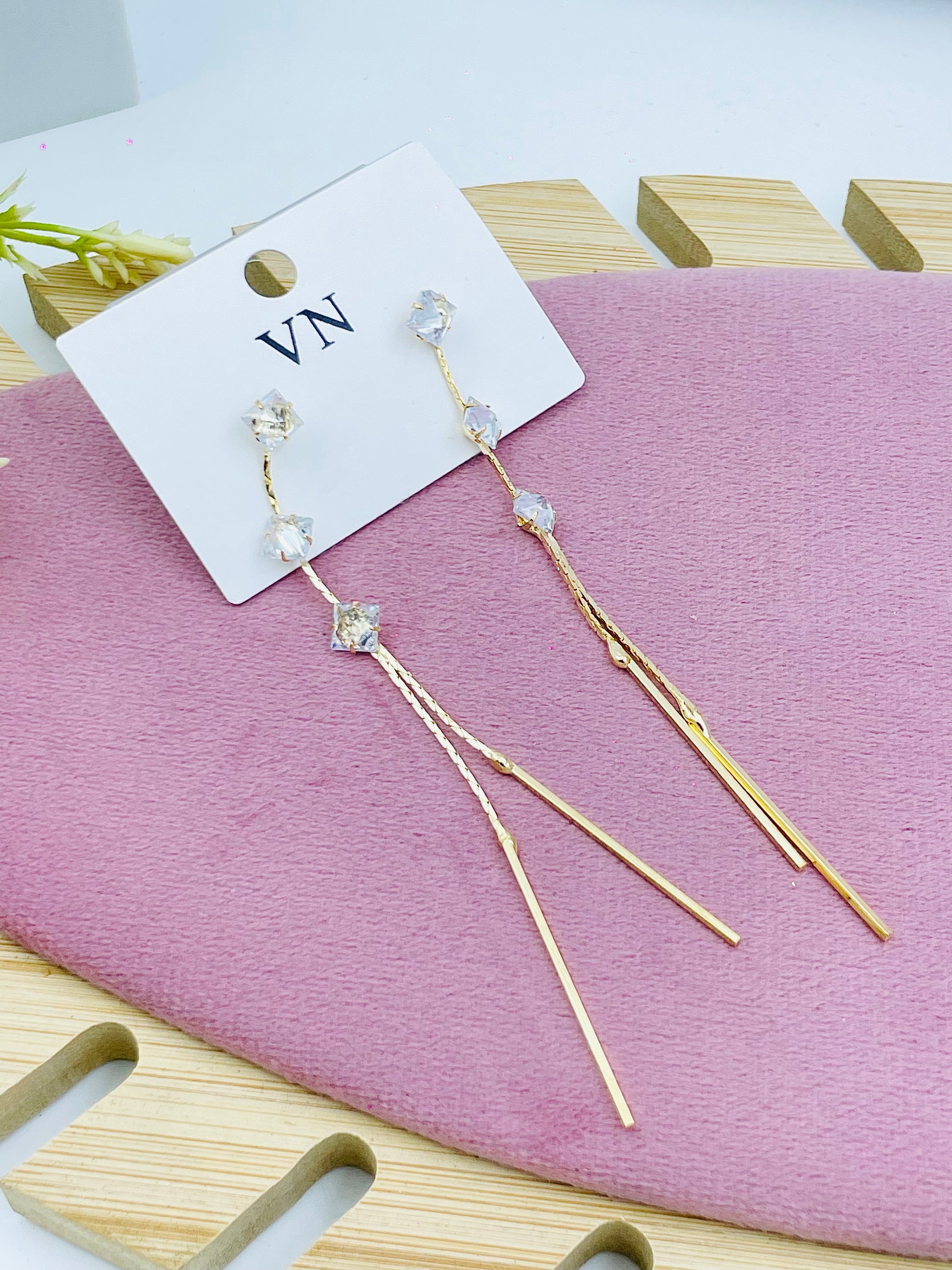 Elegant Long Drop Earrings with Crystal Accents
