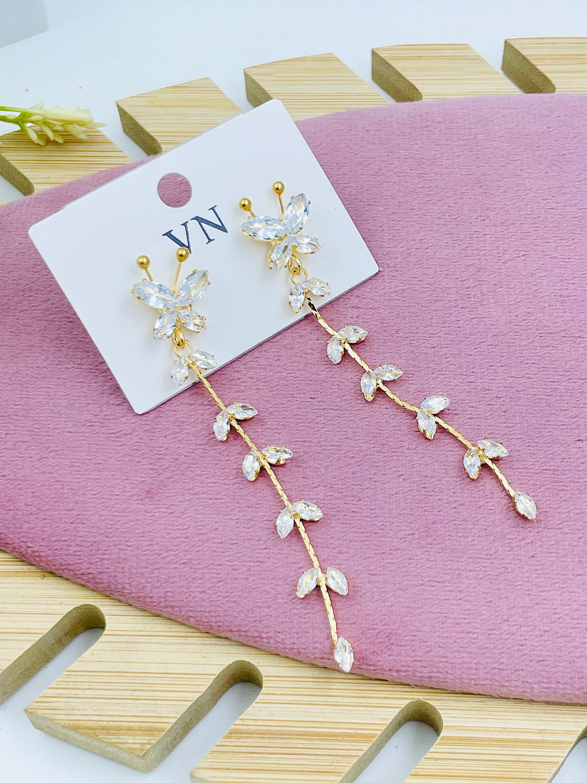 Elegant Floral Crystal Drop Earrings for Women