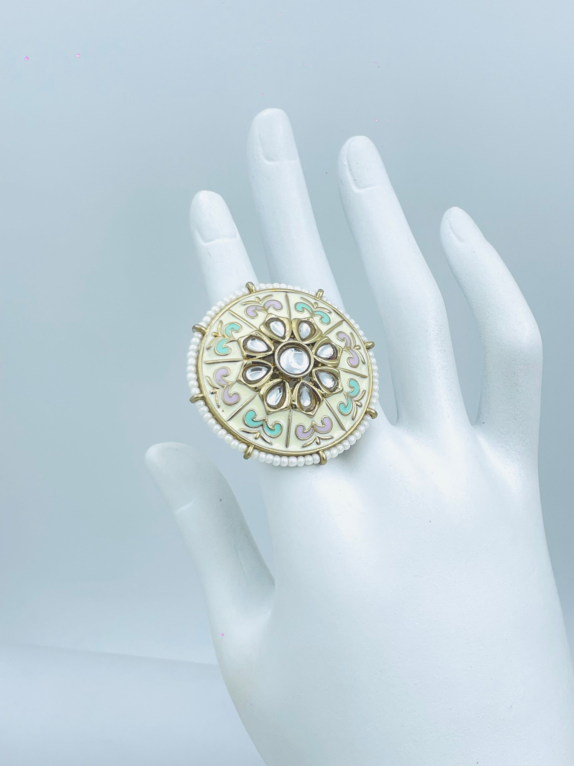 Elegant Kundan Pearl Adjustable Ring for Women