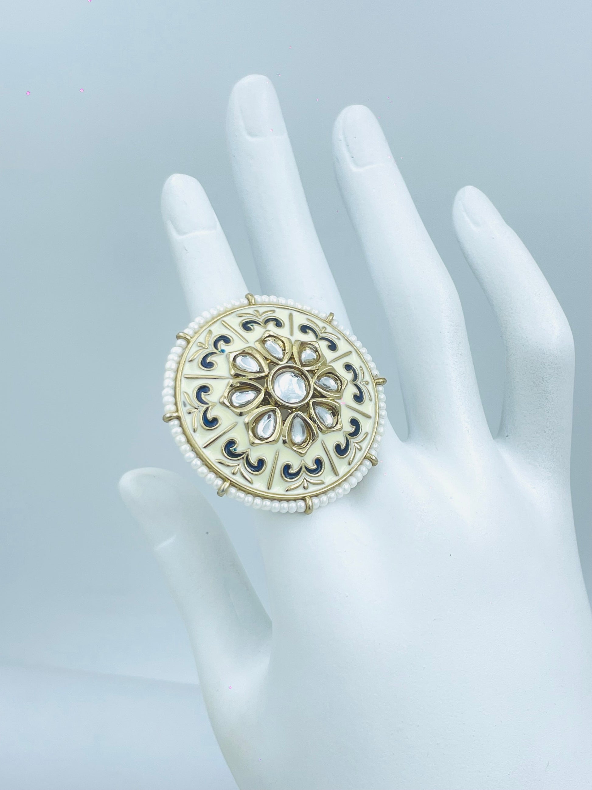 Elegant Kundan Pearl Ring  Traditional Jewelry