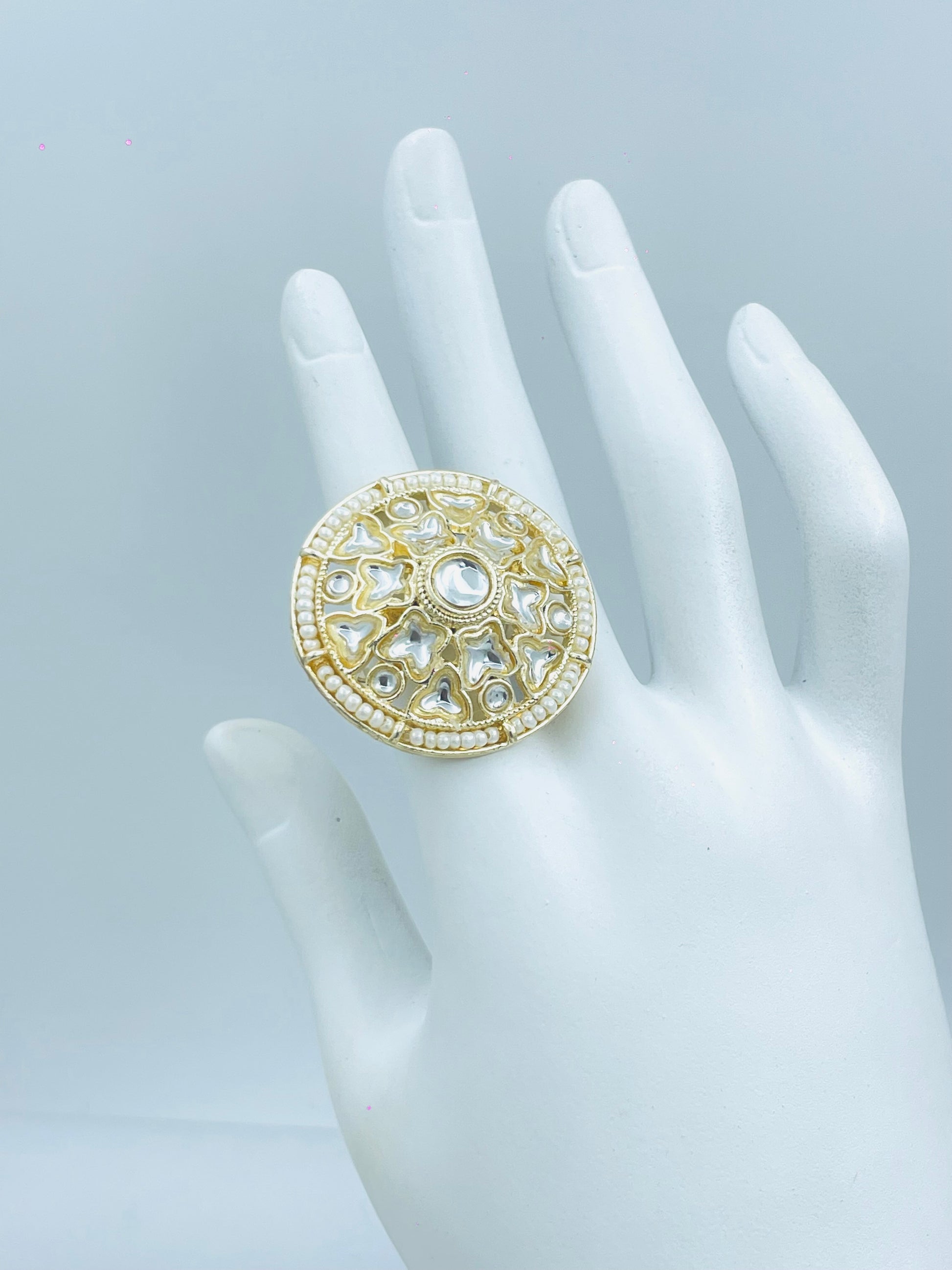 Elegant Kundan GoldPlated Statement Ring