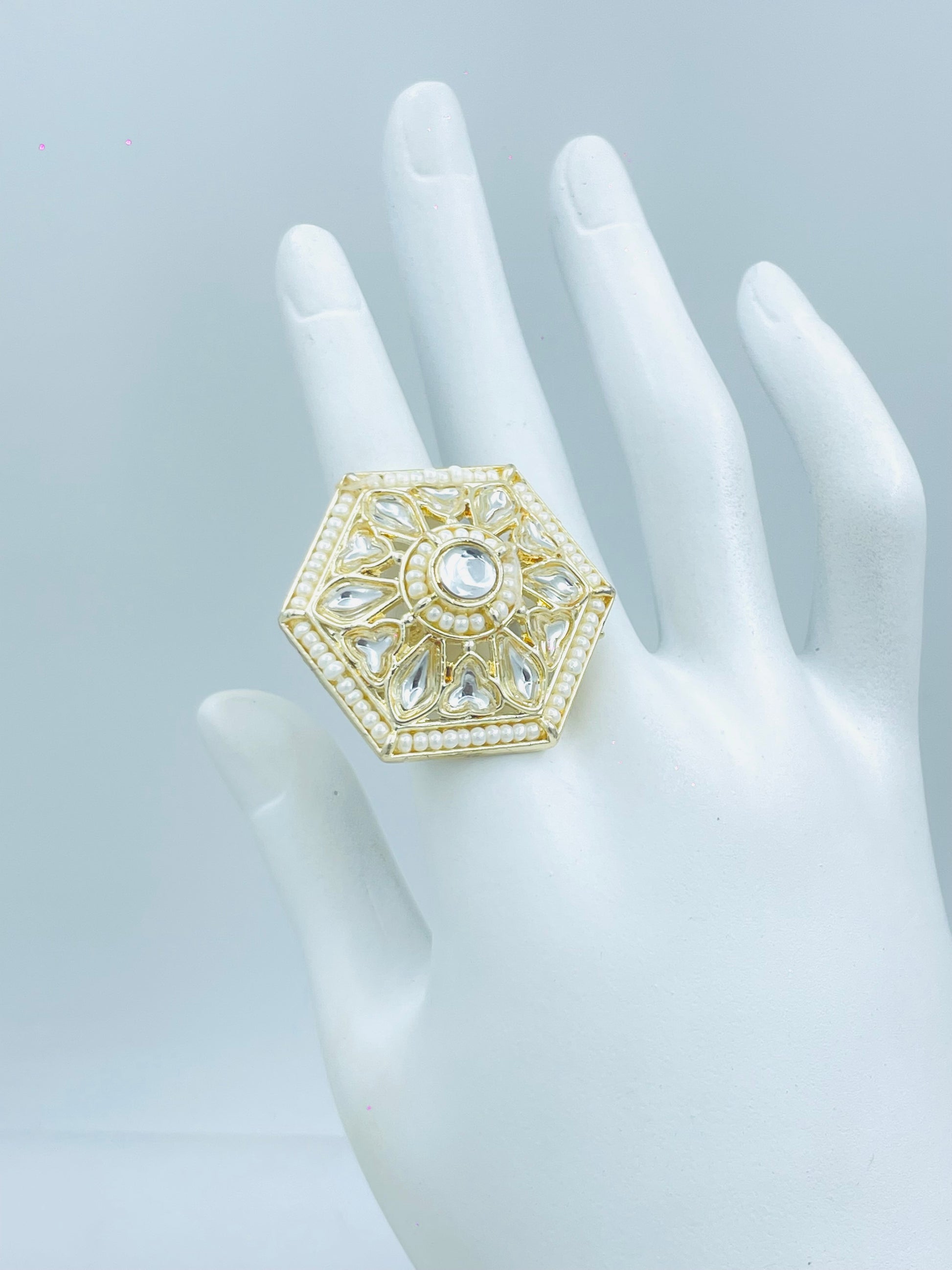 Hexagonal Rhinestone Embellished Statement Ring