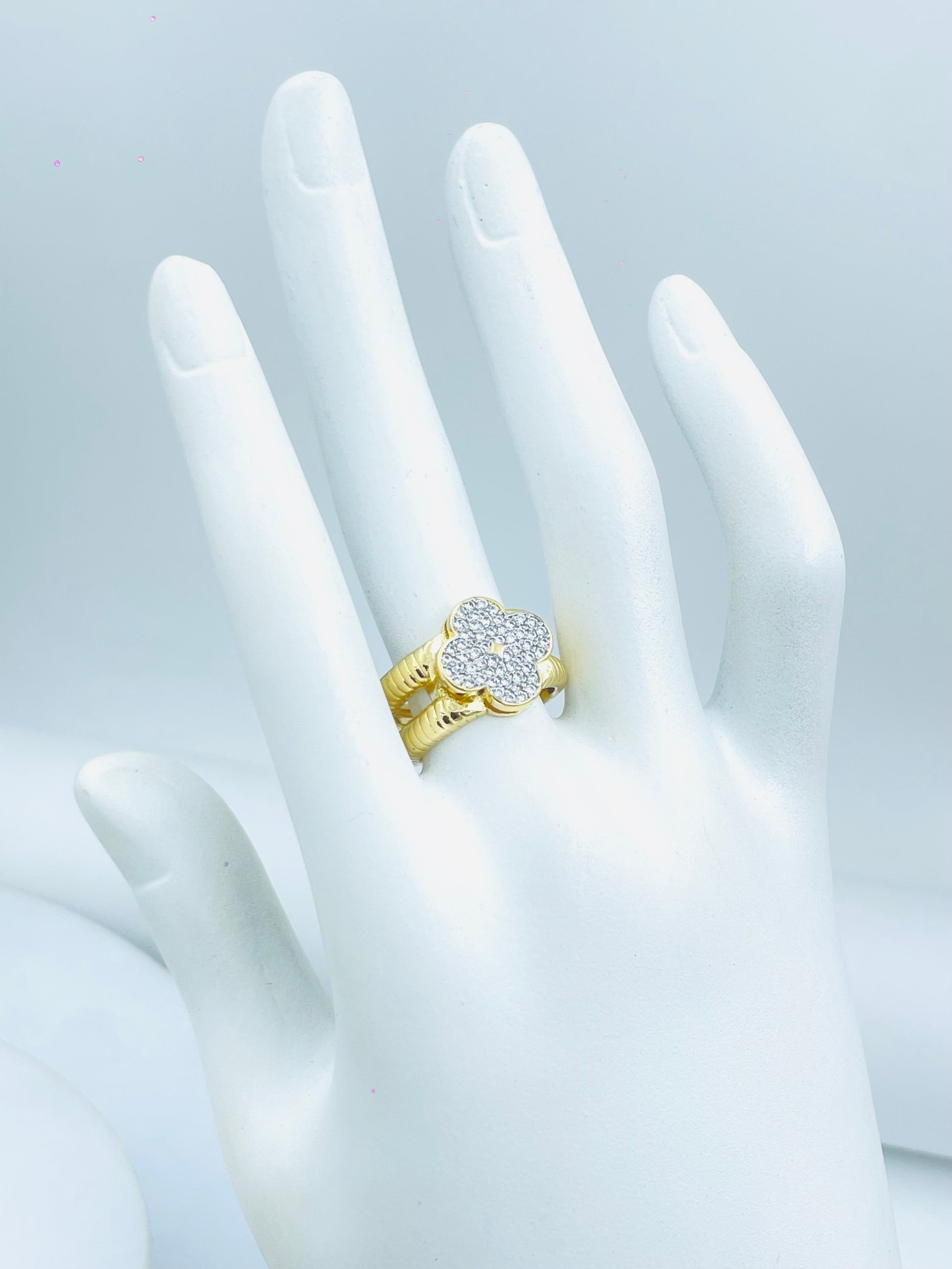 Gold Clover Pave Diamond Ring  Elegant Gold Jewelry