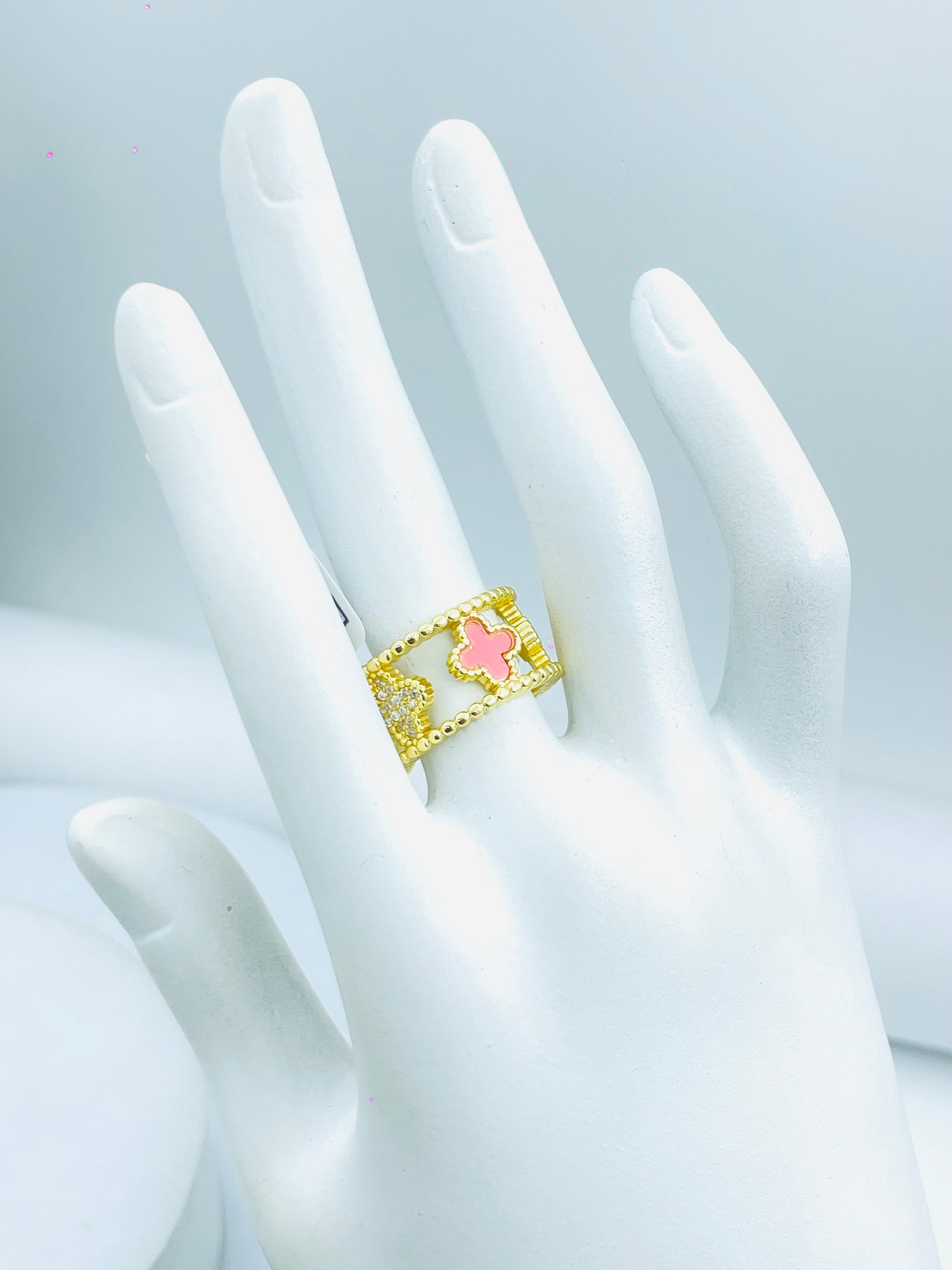 Stylish Gold Ring with Pink Cross  Unique Design
