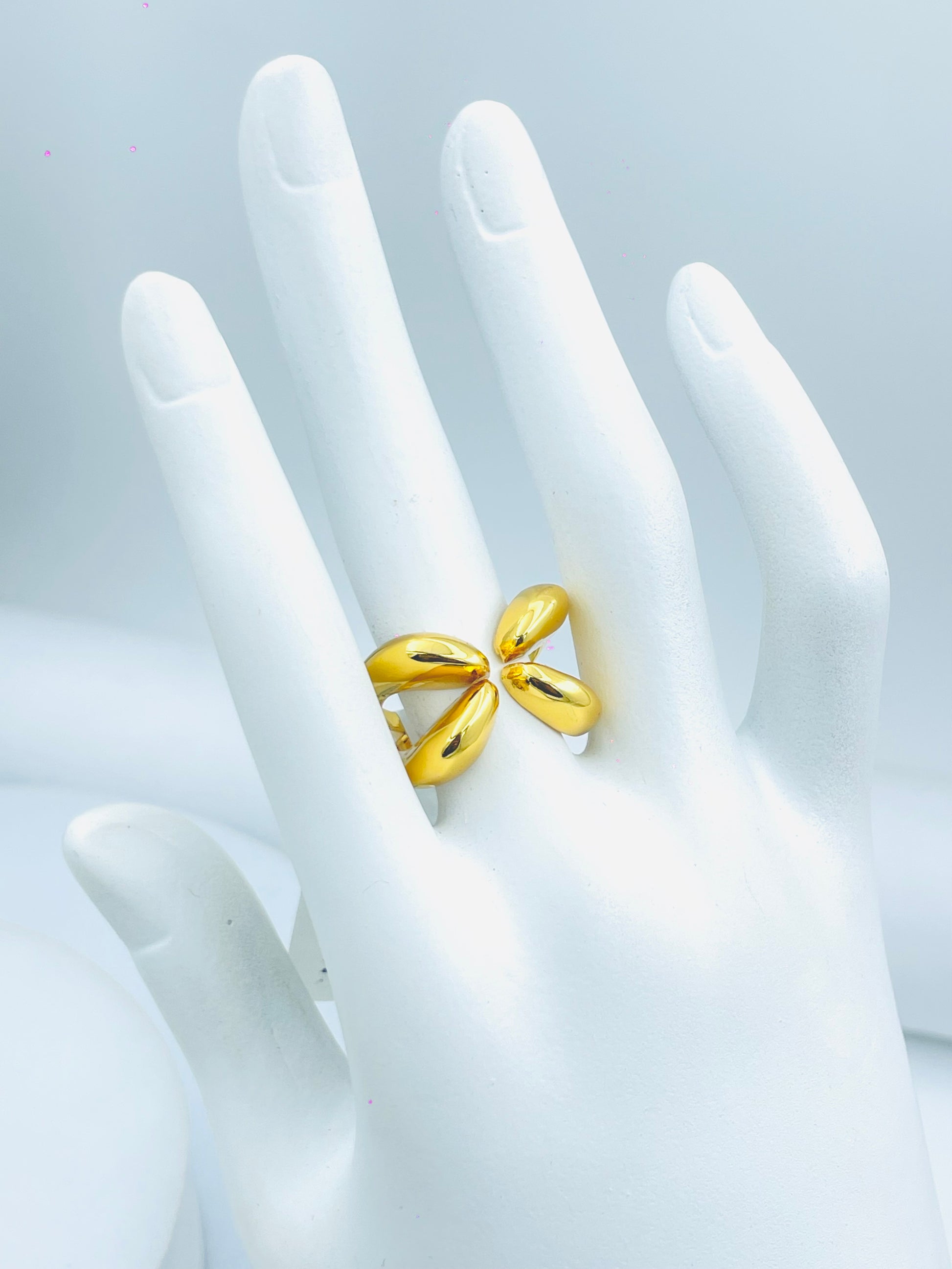 Elegant Gold Plated DualLeaf Adjustable Ring