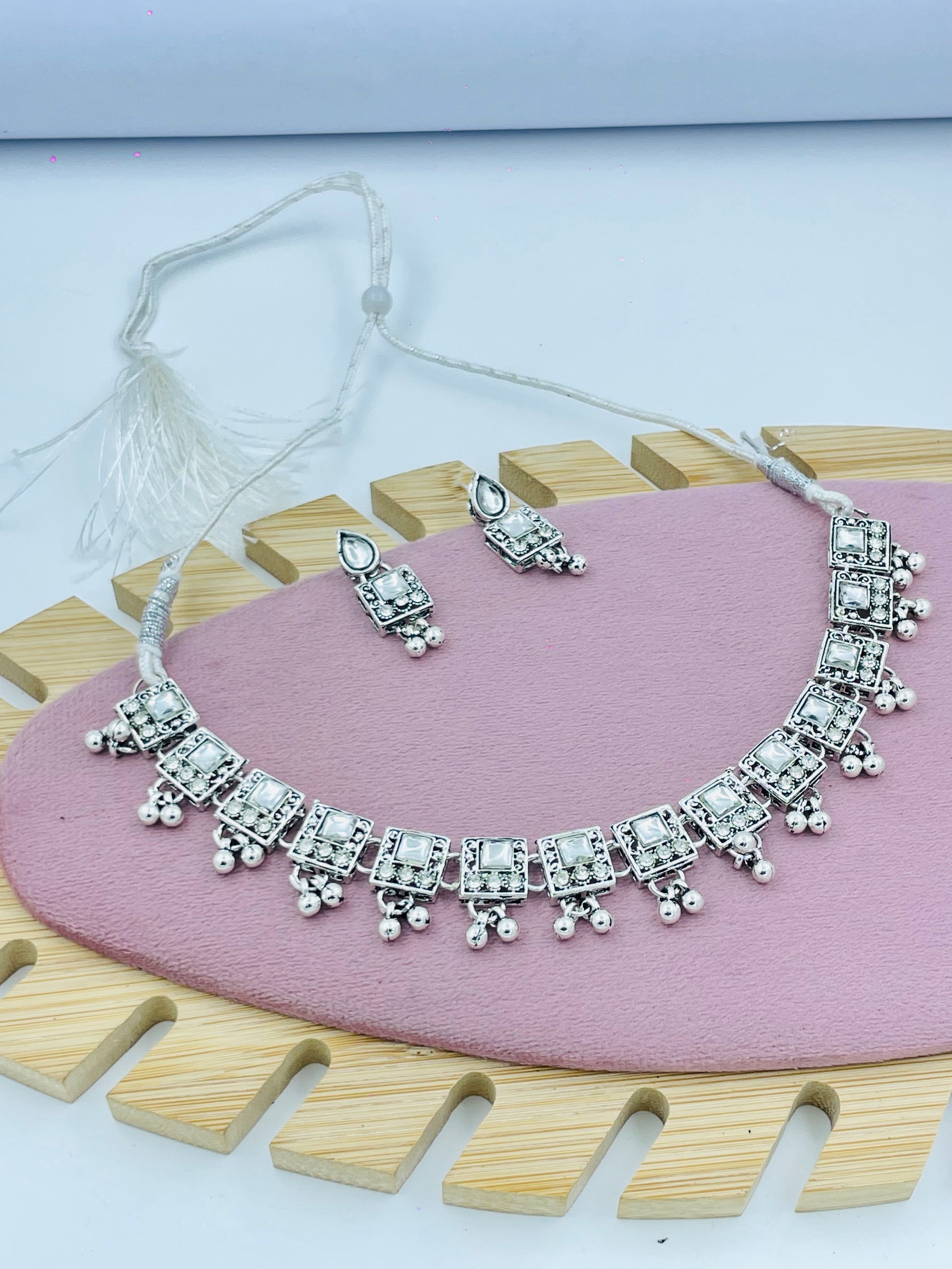 Elegant Silver Tribal Necklace and Earrings Set