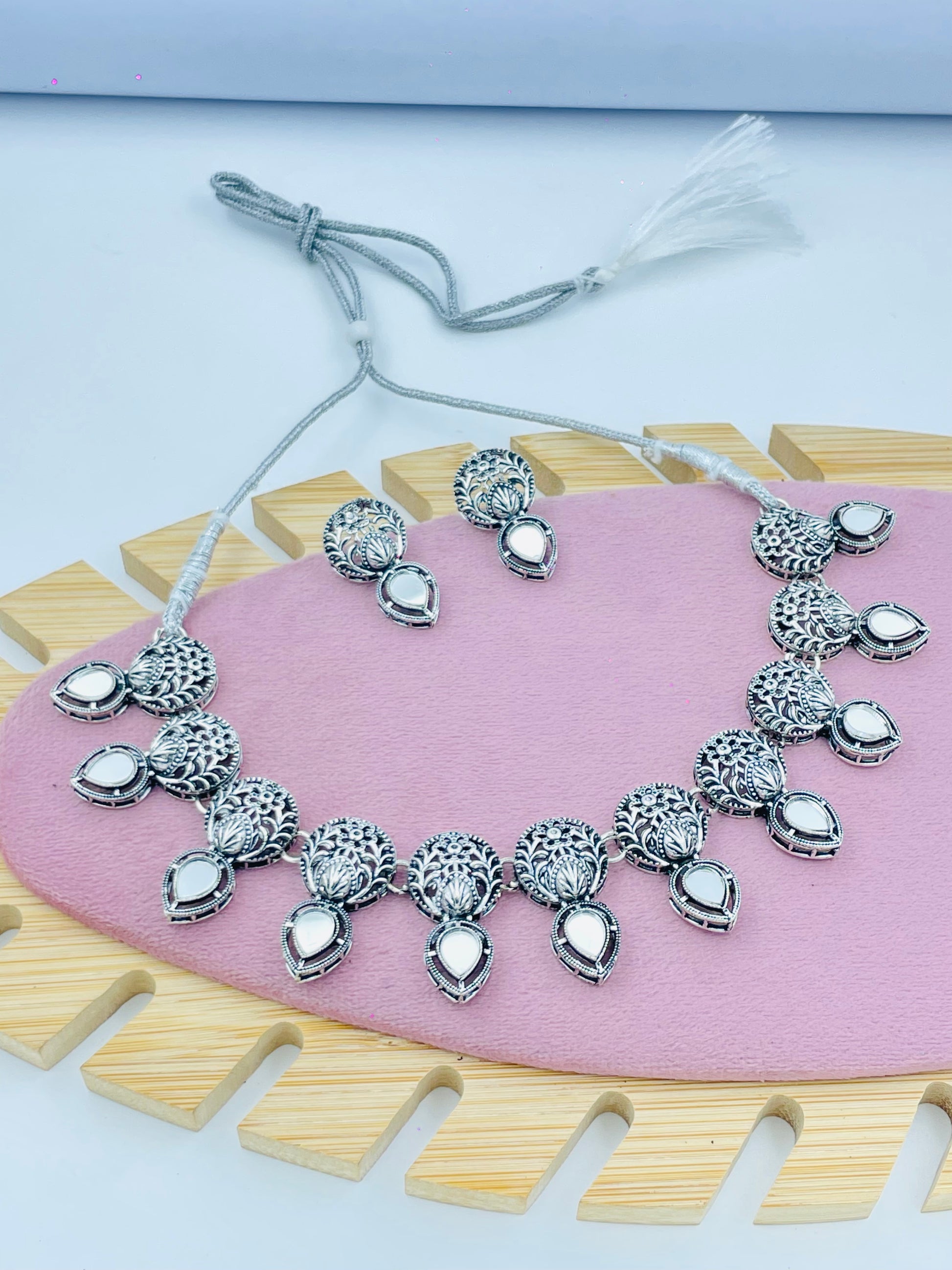 Elegant Oxidized Silver Plated Necklace Set