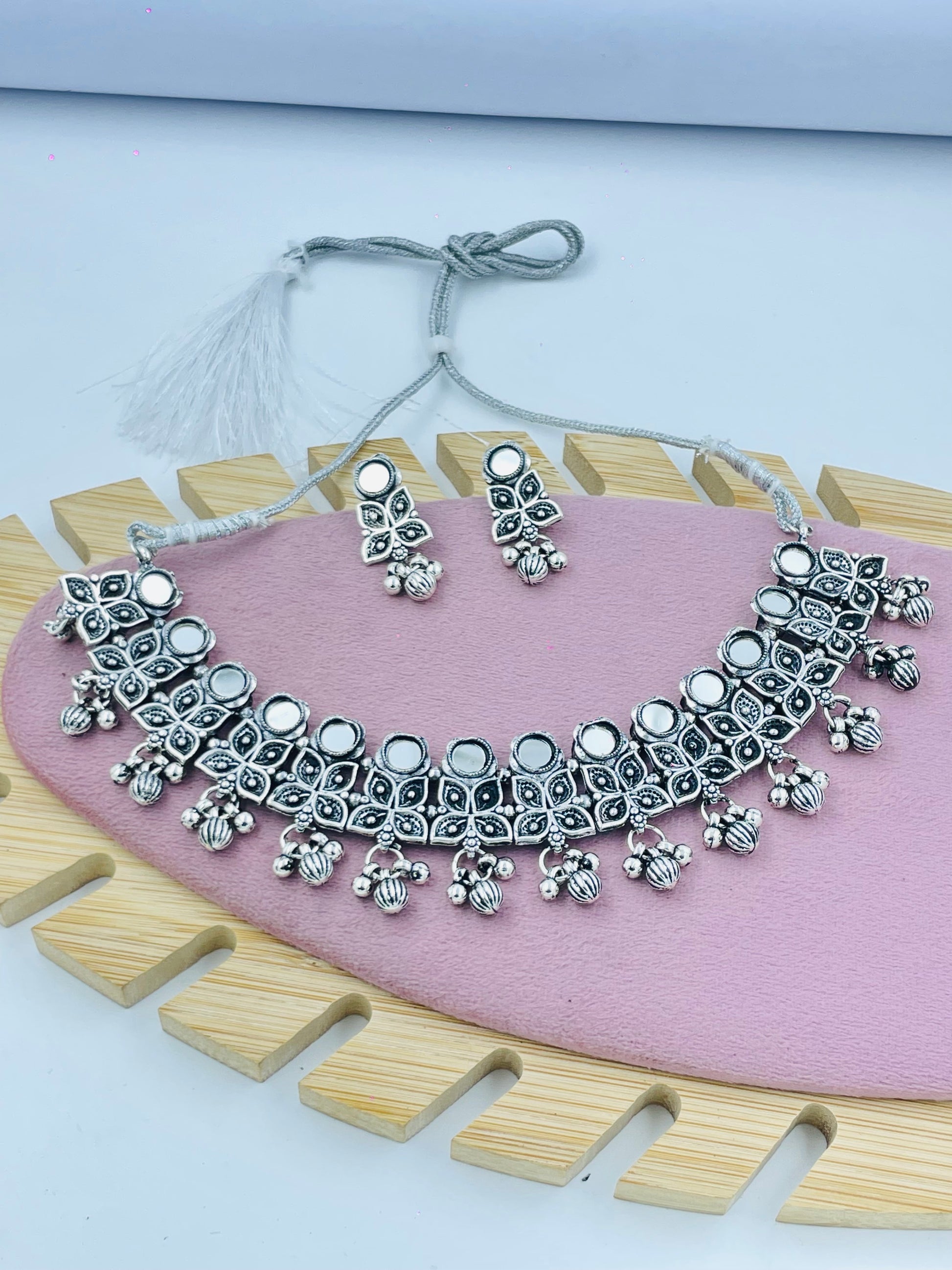 Elegant Oxidized Silver Necklace Set  Traditional Jewelry