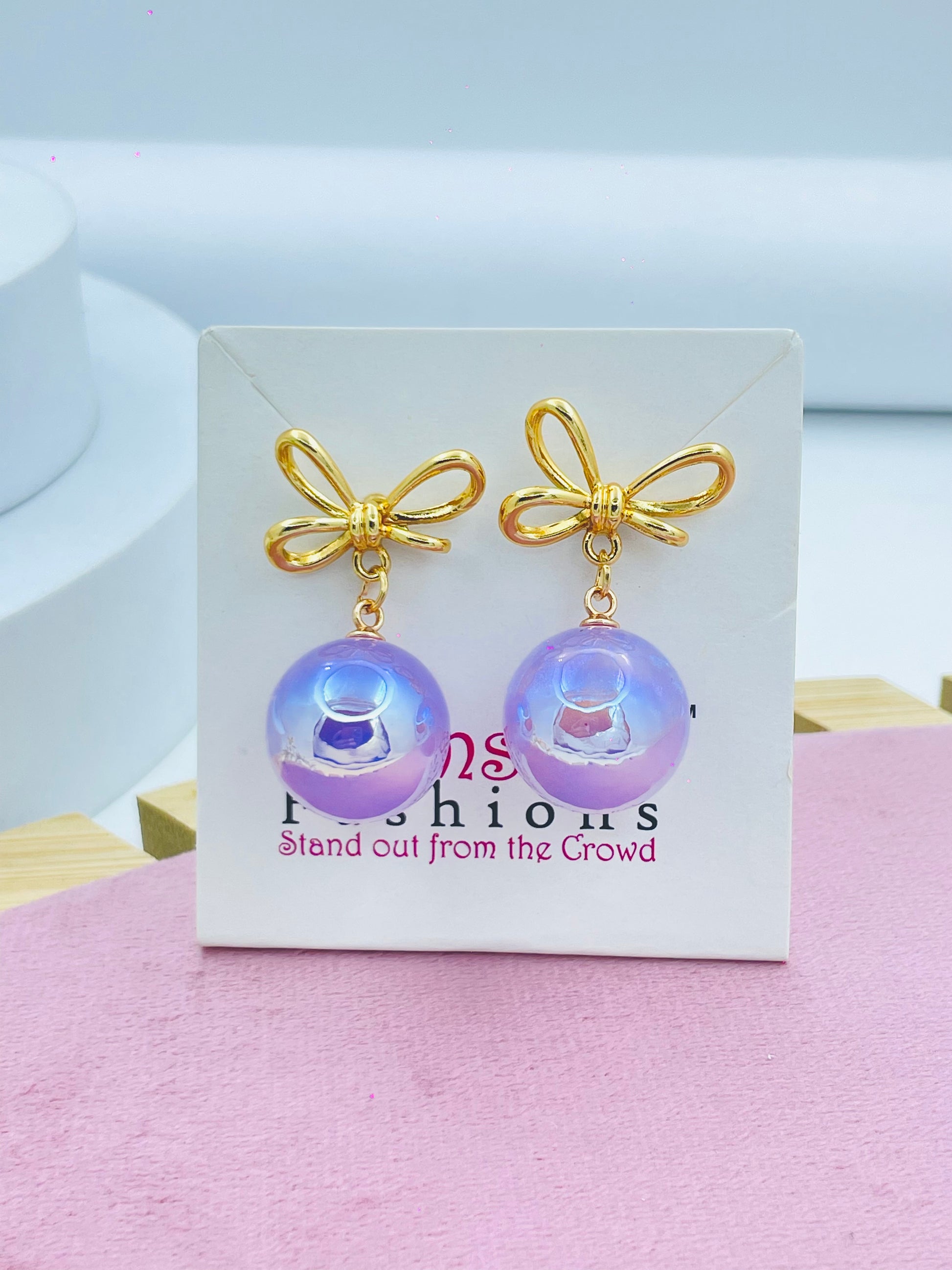 Stylish Iridescent Drop Bow Earrings  Unique Jewelry