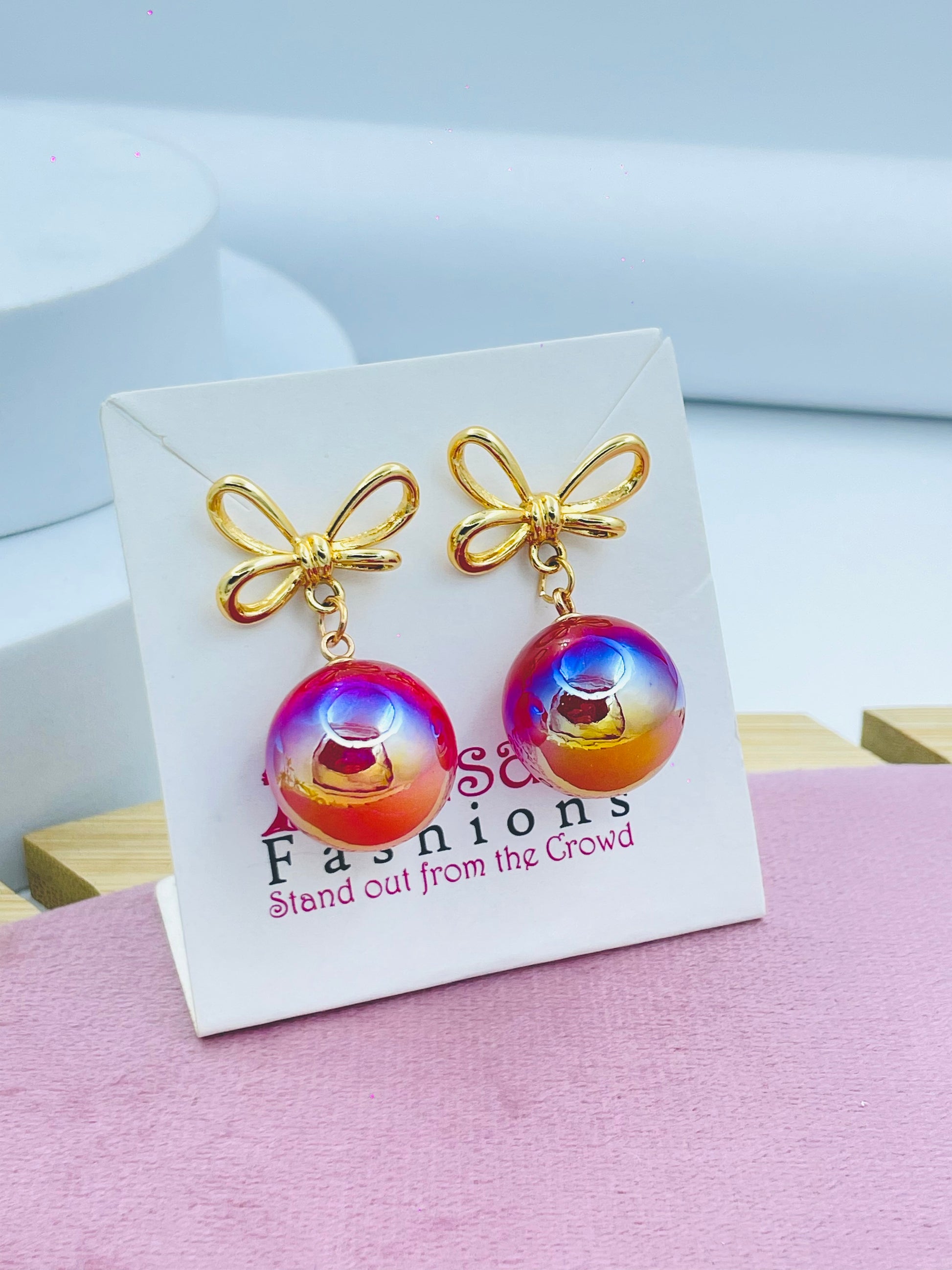 Stylish Iridescent Bow Drop Earrings