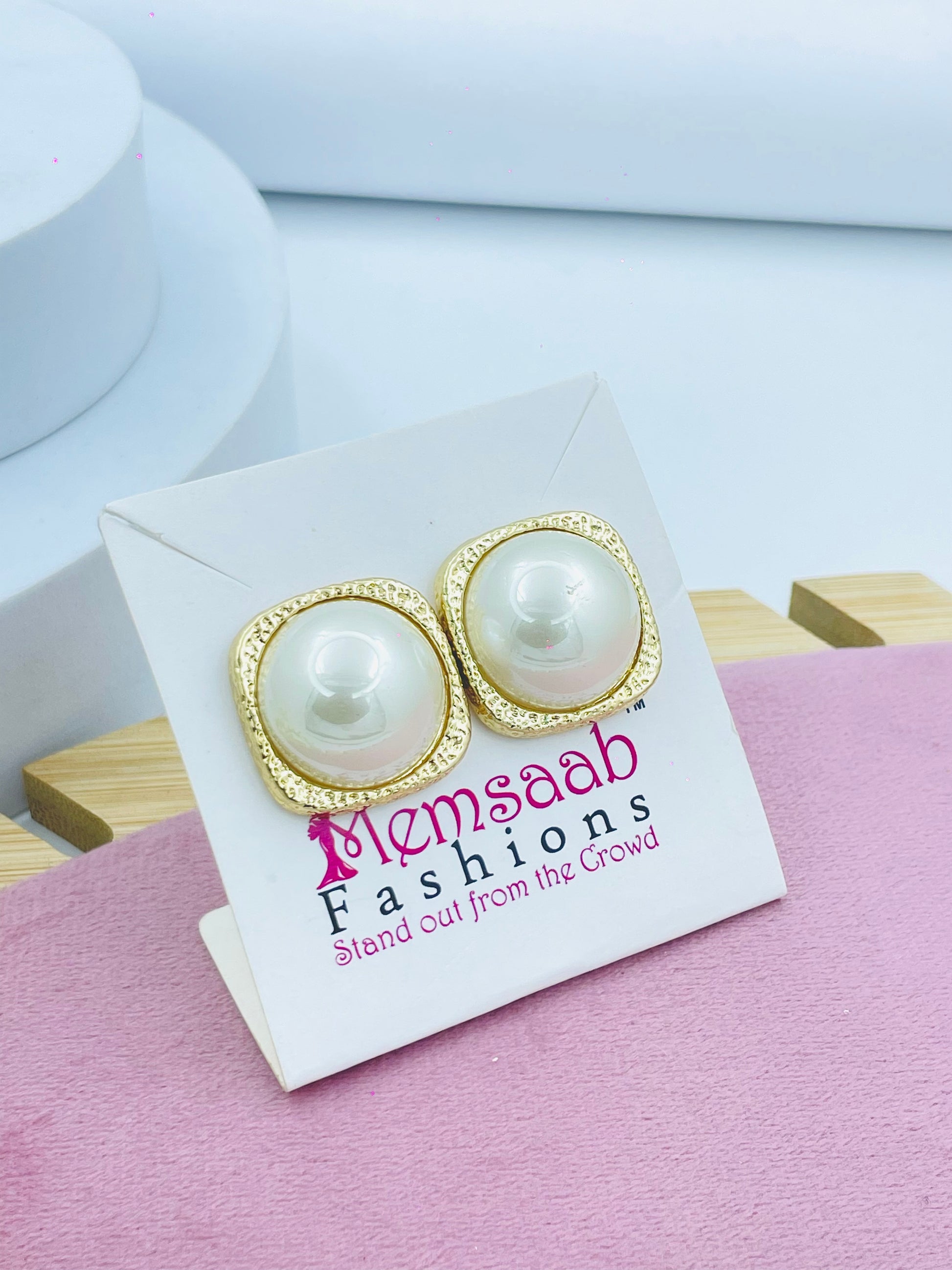 Elegant Gold Pearl Stud Earrings