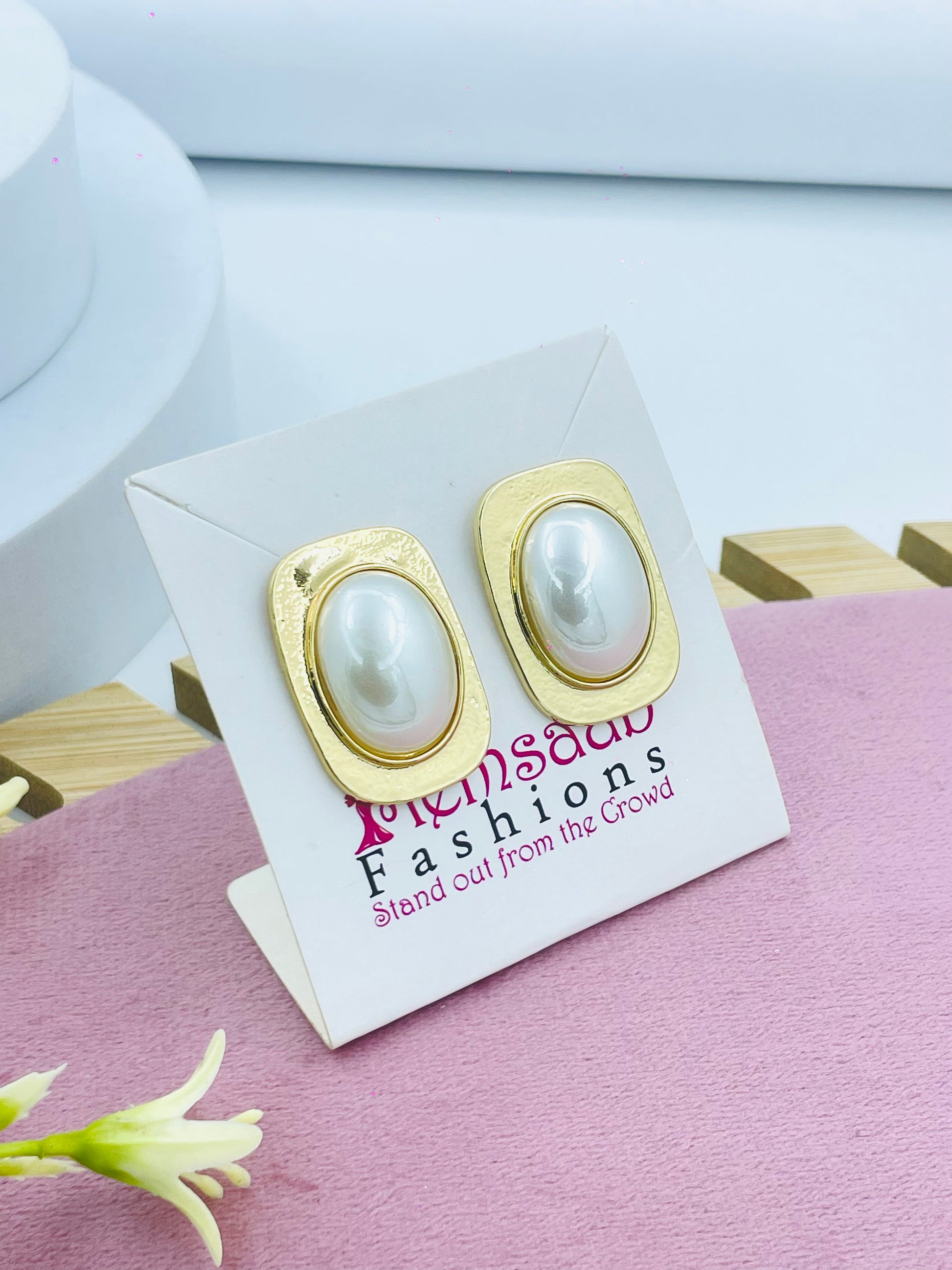 Elegant GoldToned Oval Pearl Earrings