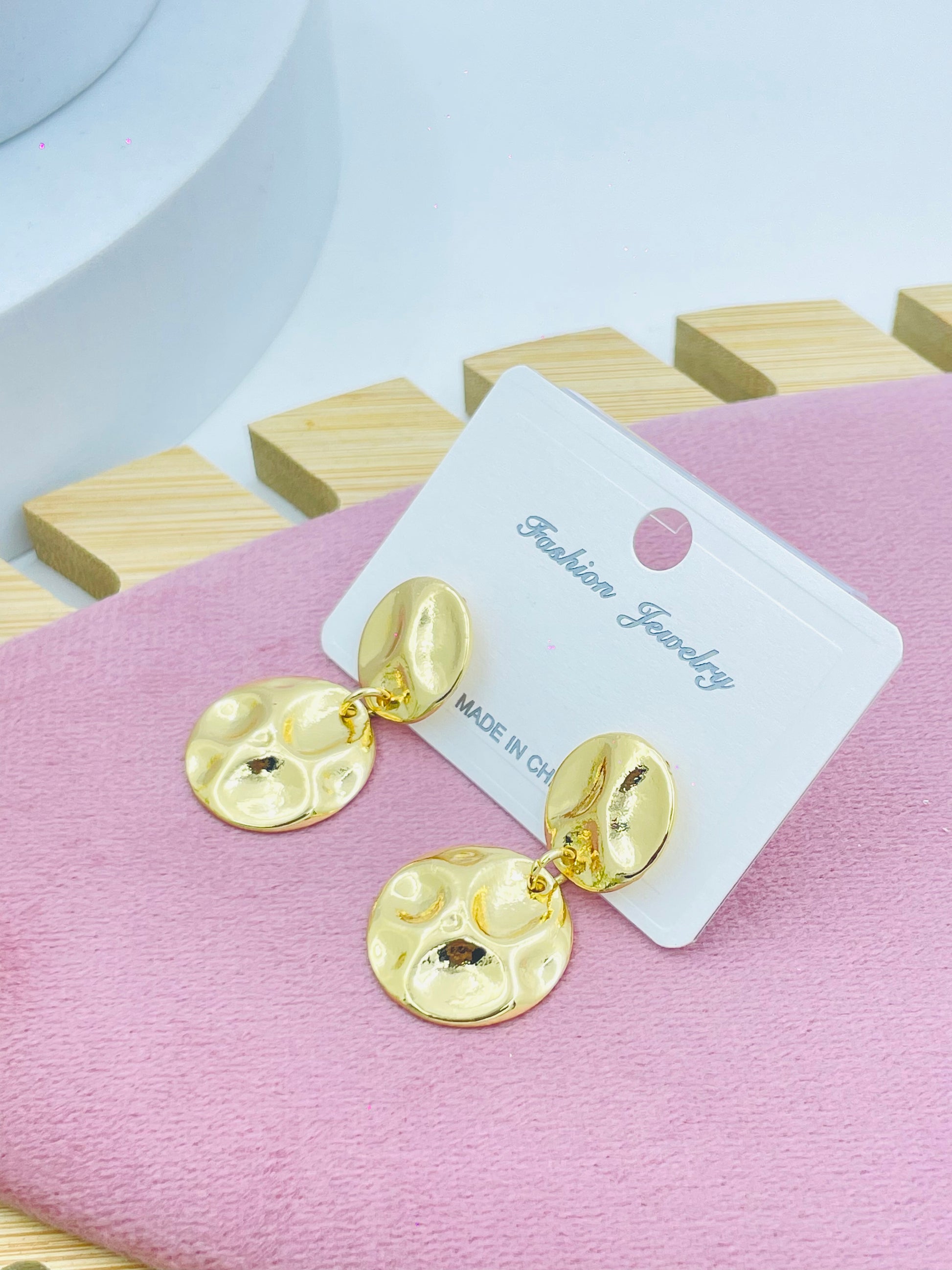 Elegant Gold Textured Drop Earrings  Statement Jewelry