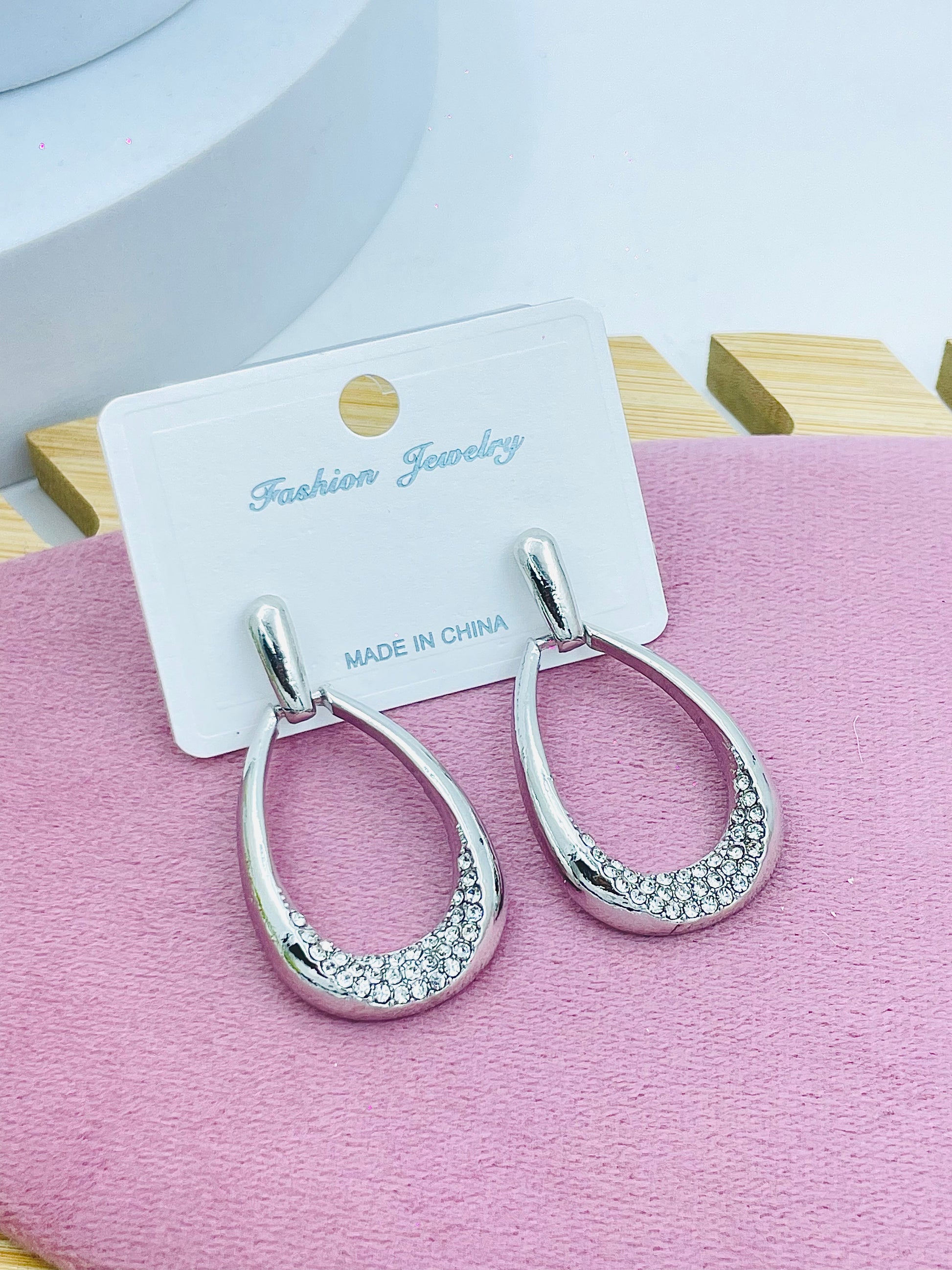 Elegant Silver Teardrop Rhinestone Earrings  Fashion Jewelry