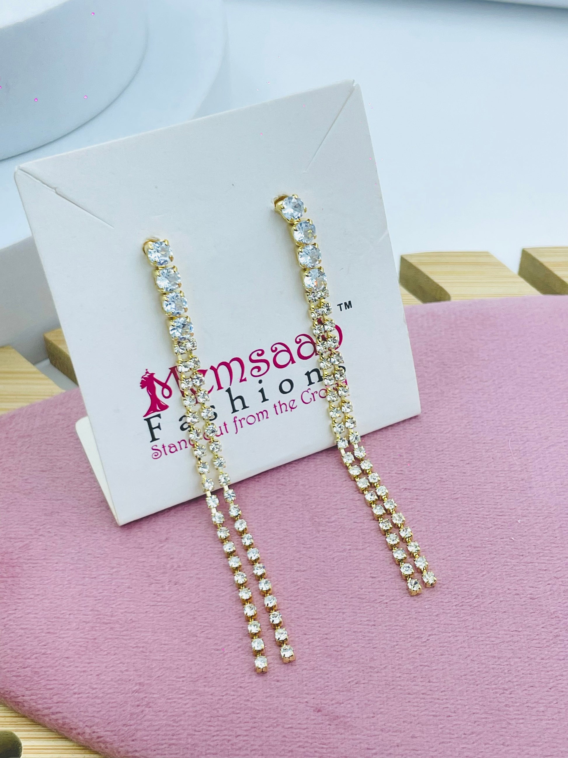 Elegant Gold Rhinestone Dangle Earrings