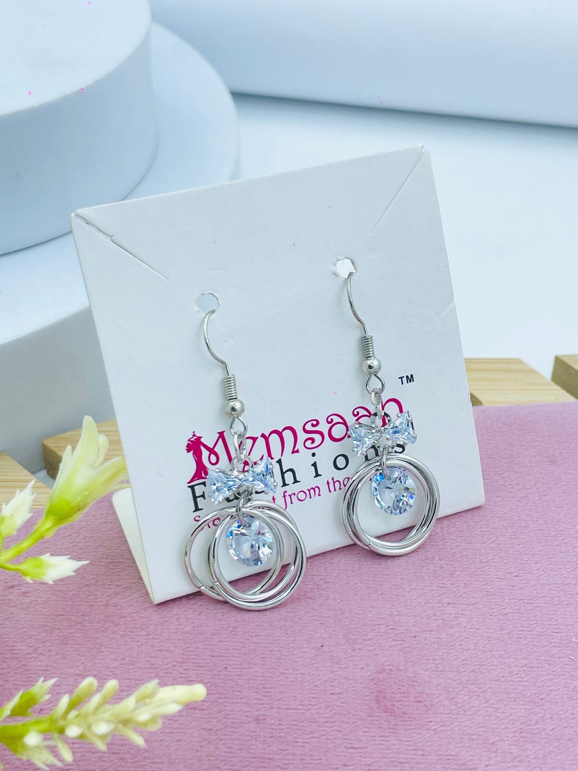 Elegant Silver Crystal Triple Hoop Earrings