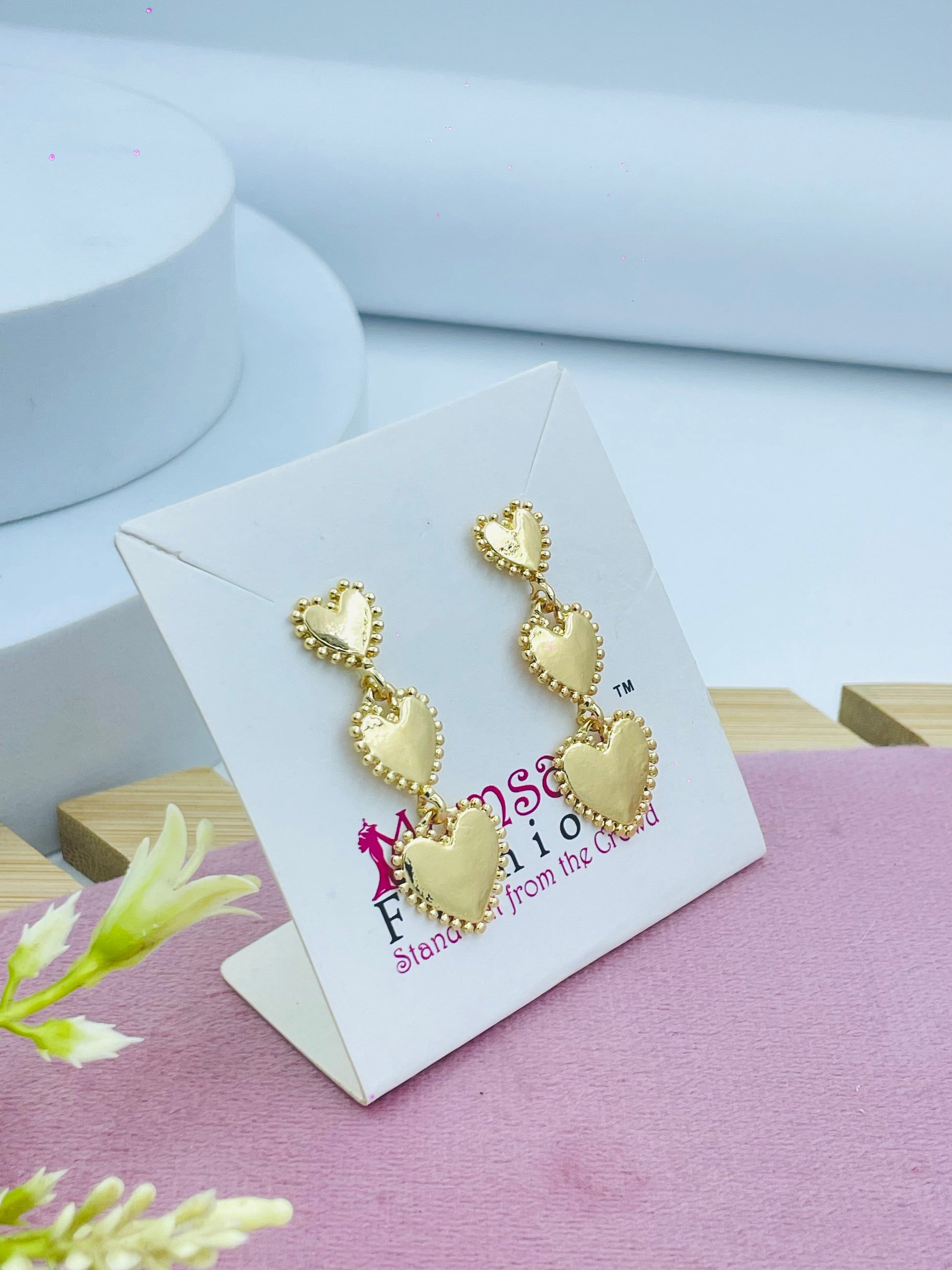 Elegant Gold Triple Heart Drop Earrings  Trendy Jewelry