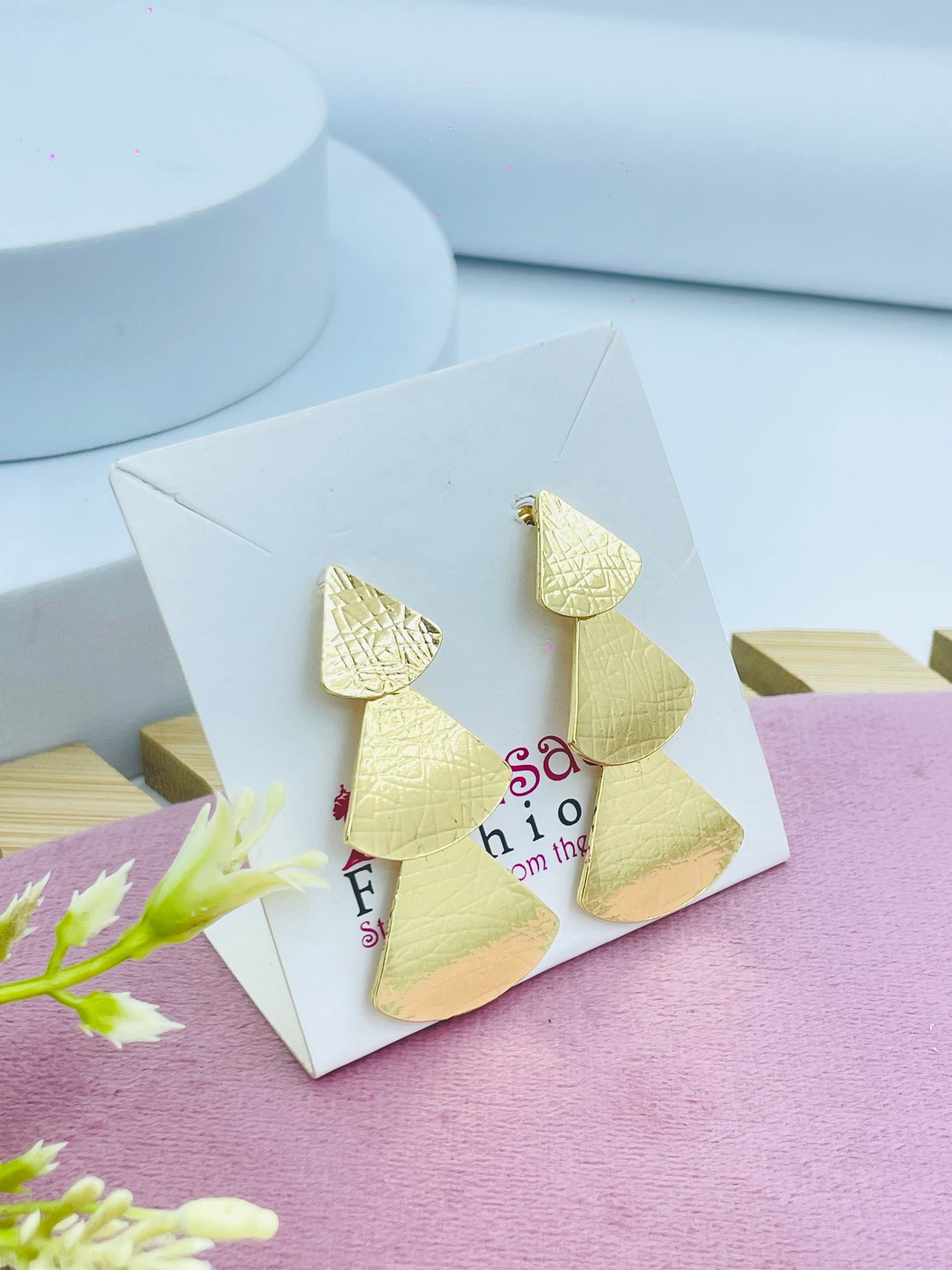 Stylish Geometric Gold Textured Earrings