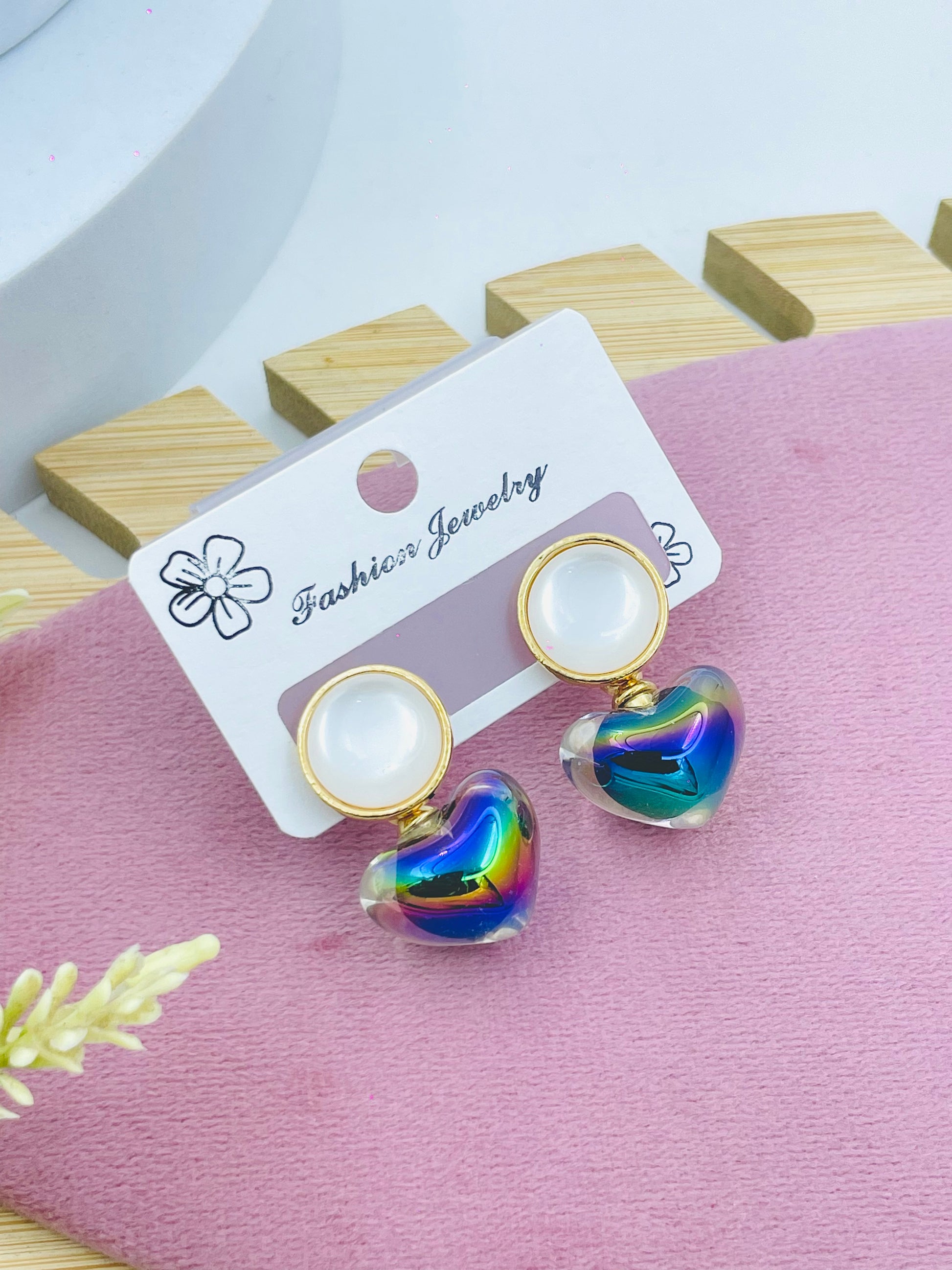 Colorful Rainbow Heart Earrings