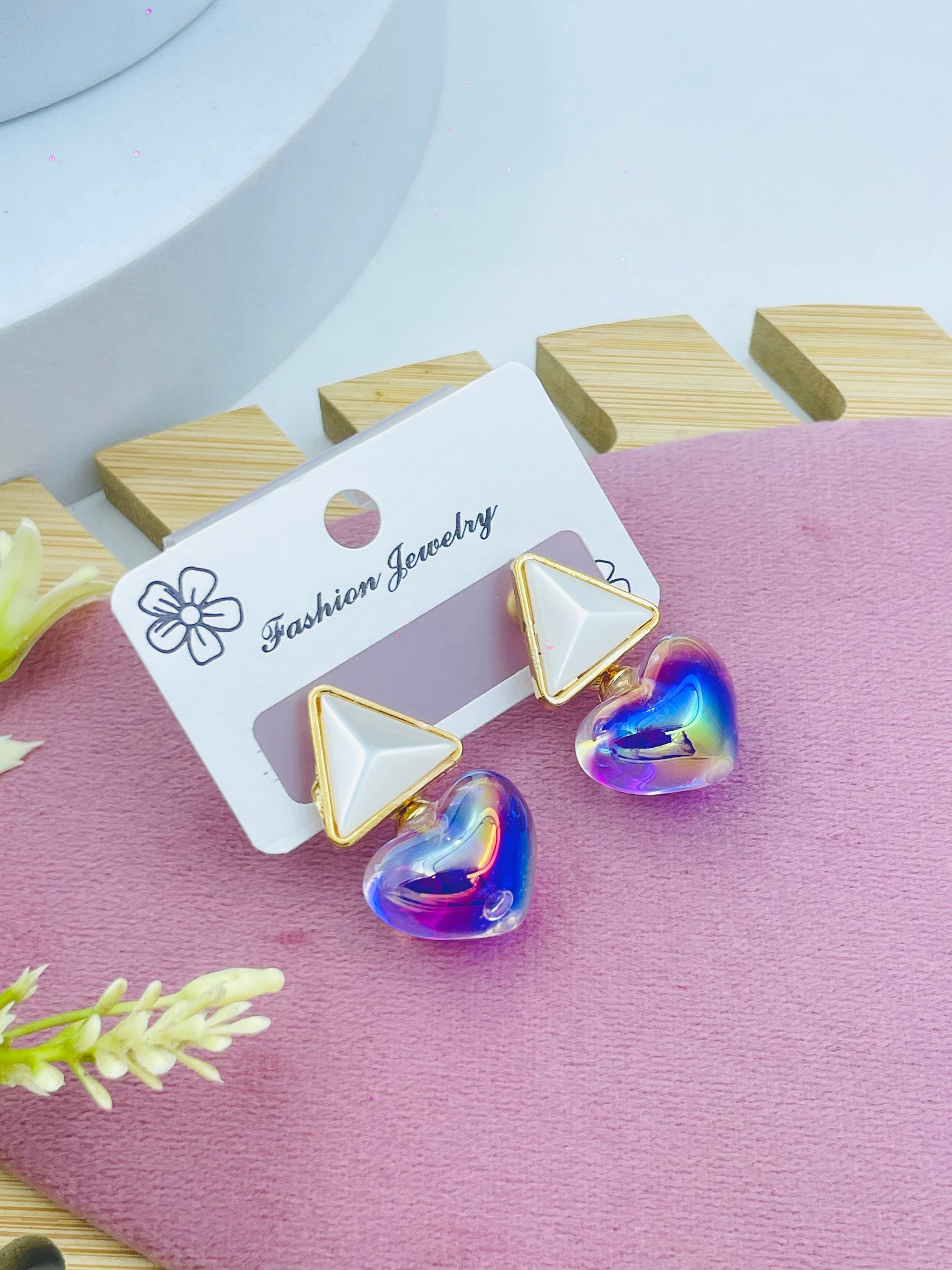 Stylish Triangle and Heart Drop Earrings  Fashion Jewelry