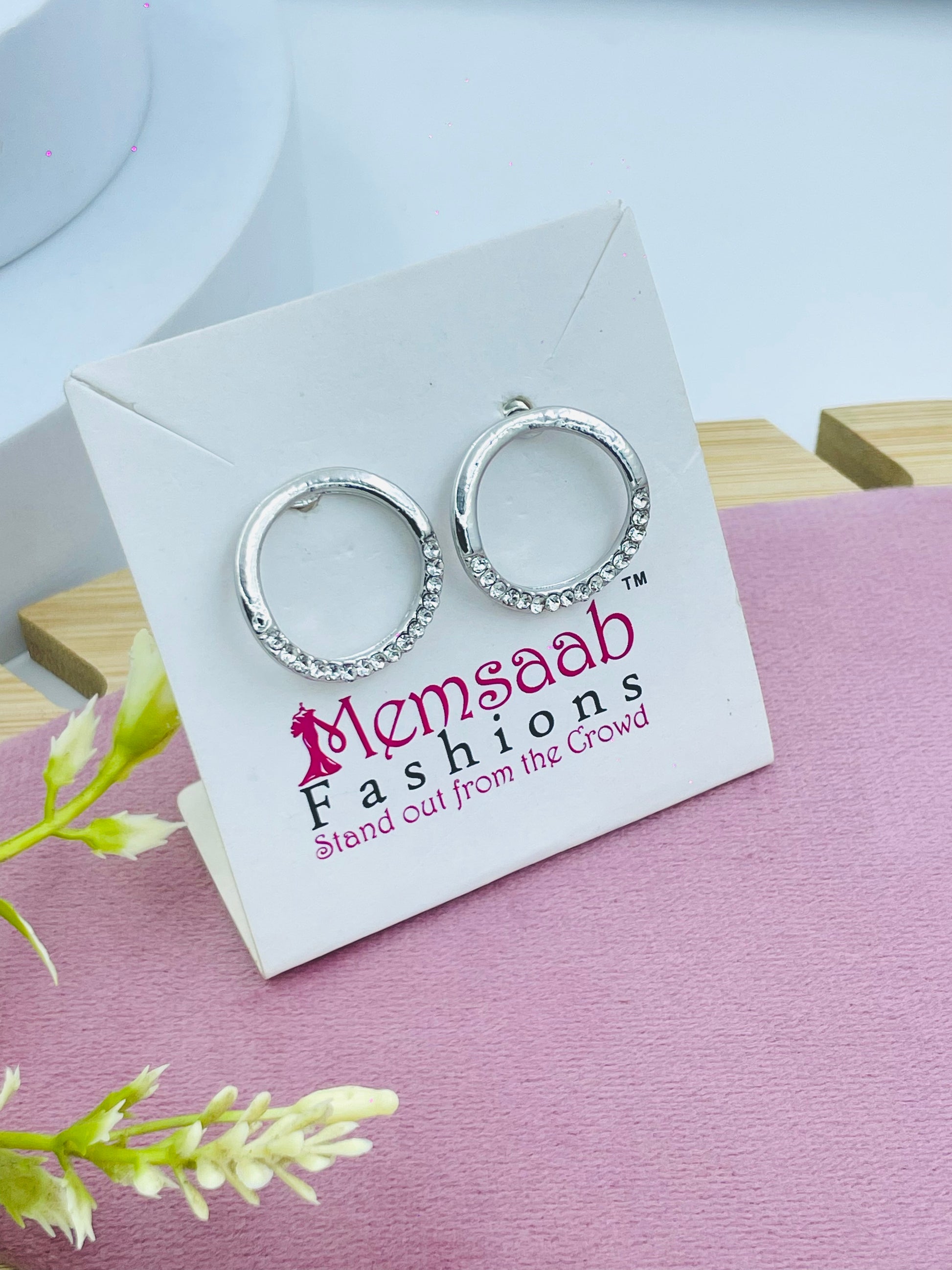 Elegant Silver Hoop Earrings with Crystal Accents