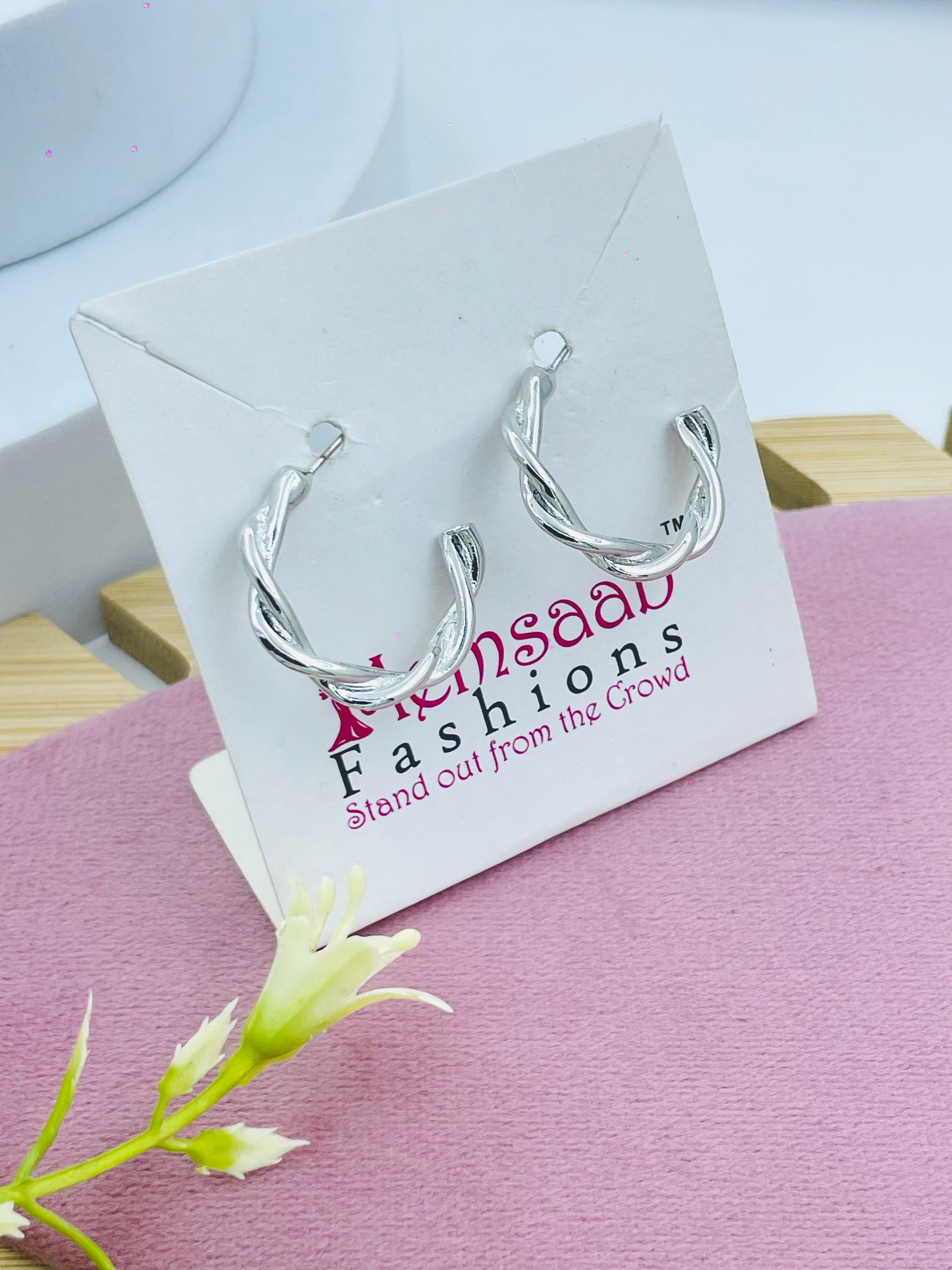 Elegant Twisted Silver Hoop Earrings
