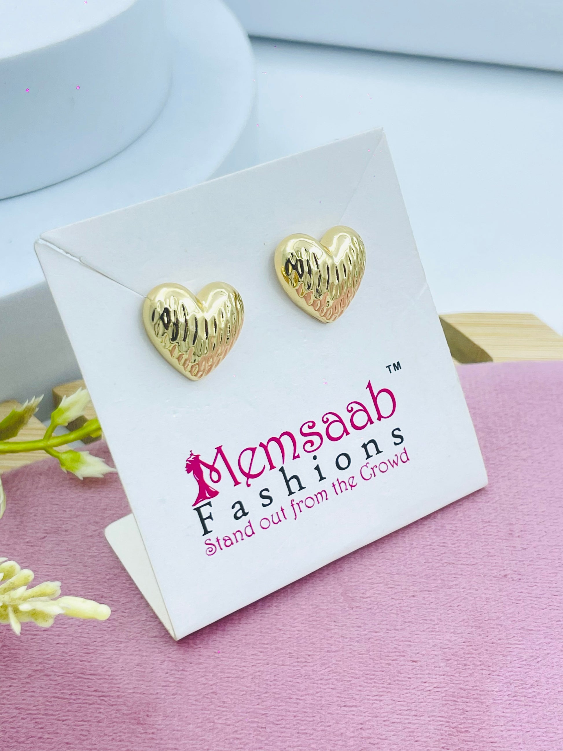 Gold Heart Stud Earrings
