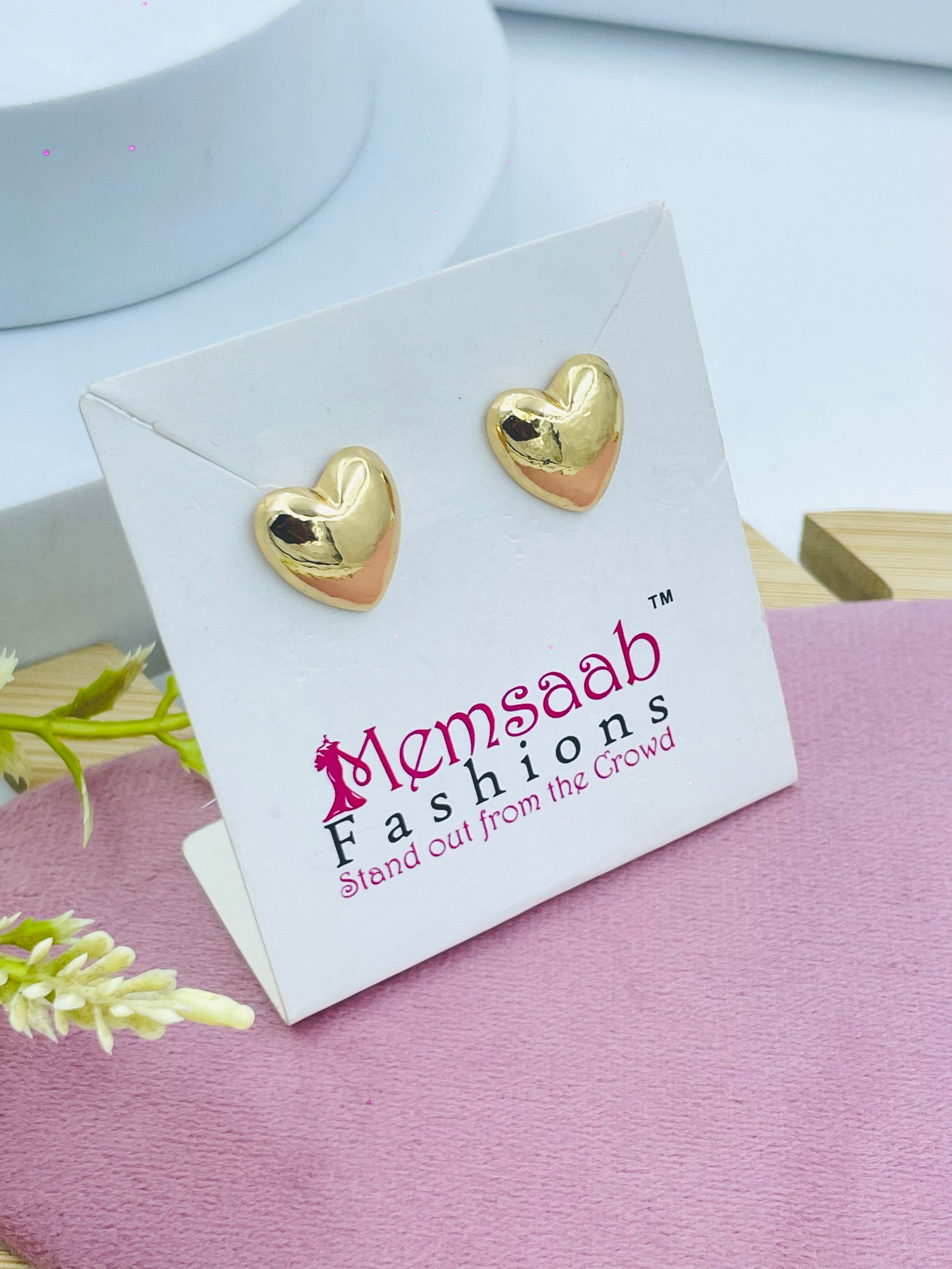 Gold Heart Stud Earrings