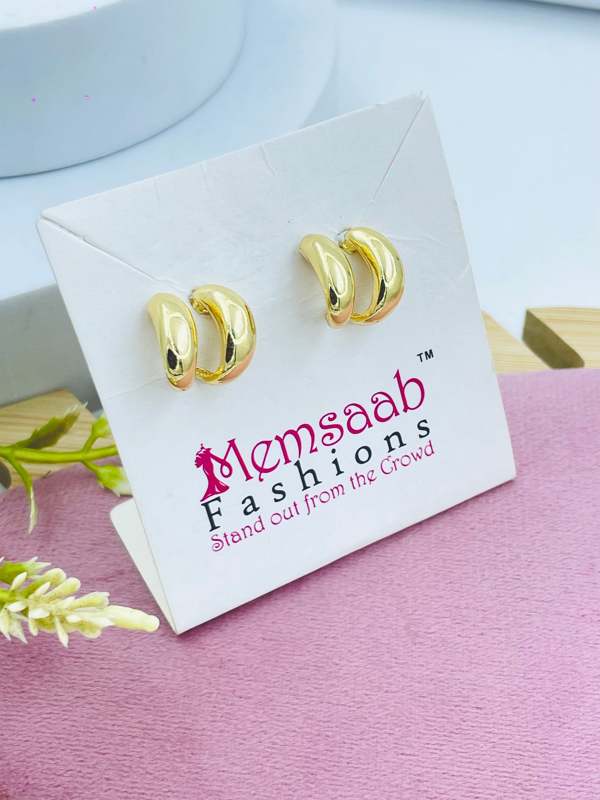 Elegant Gold Tone Crescent Hoop Earrings