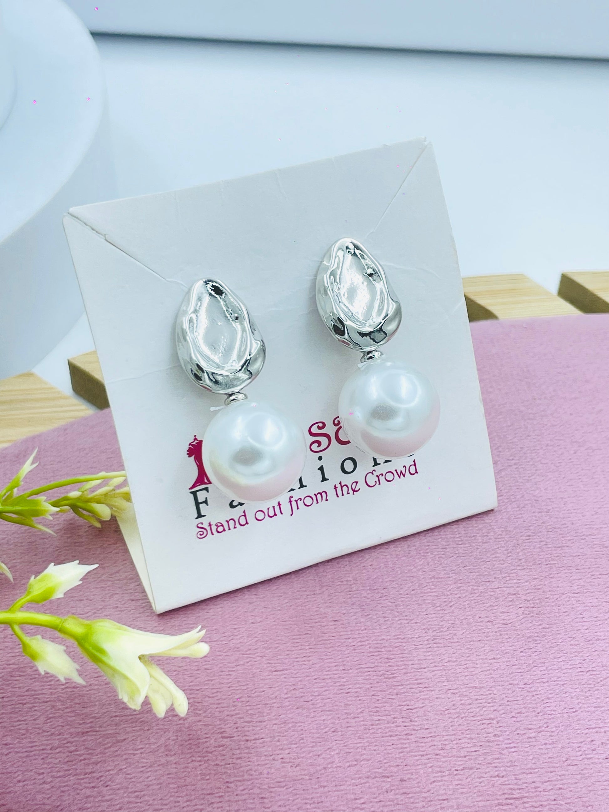Stylish Silver Finish Pearl Drop Earrings  Elegant Design