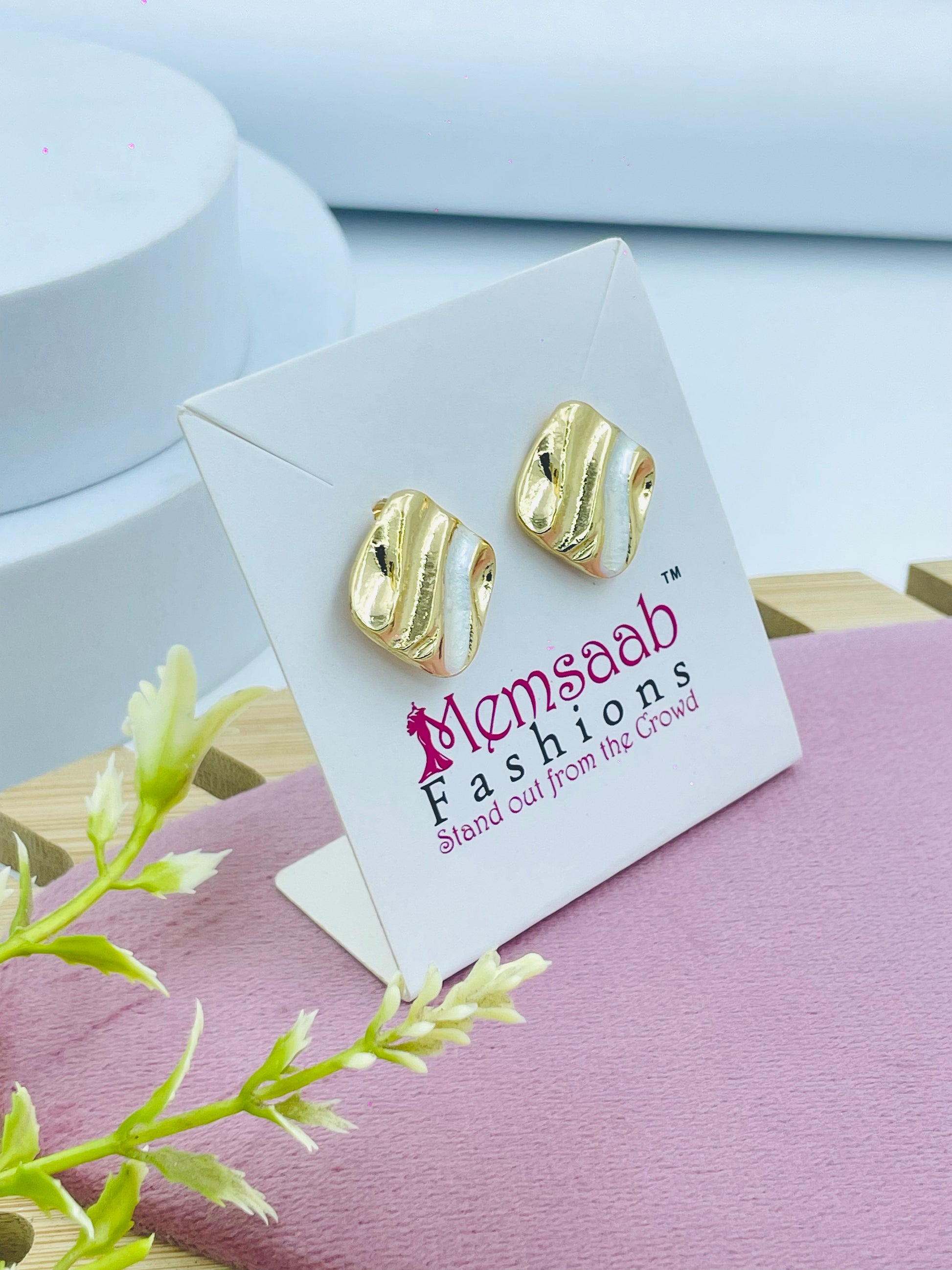 Gold Tone Wavy Stud Earrings