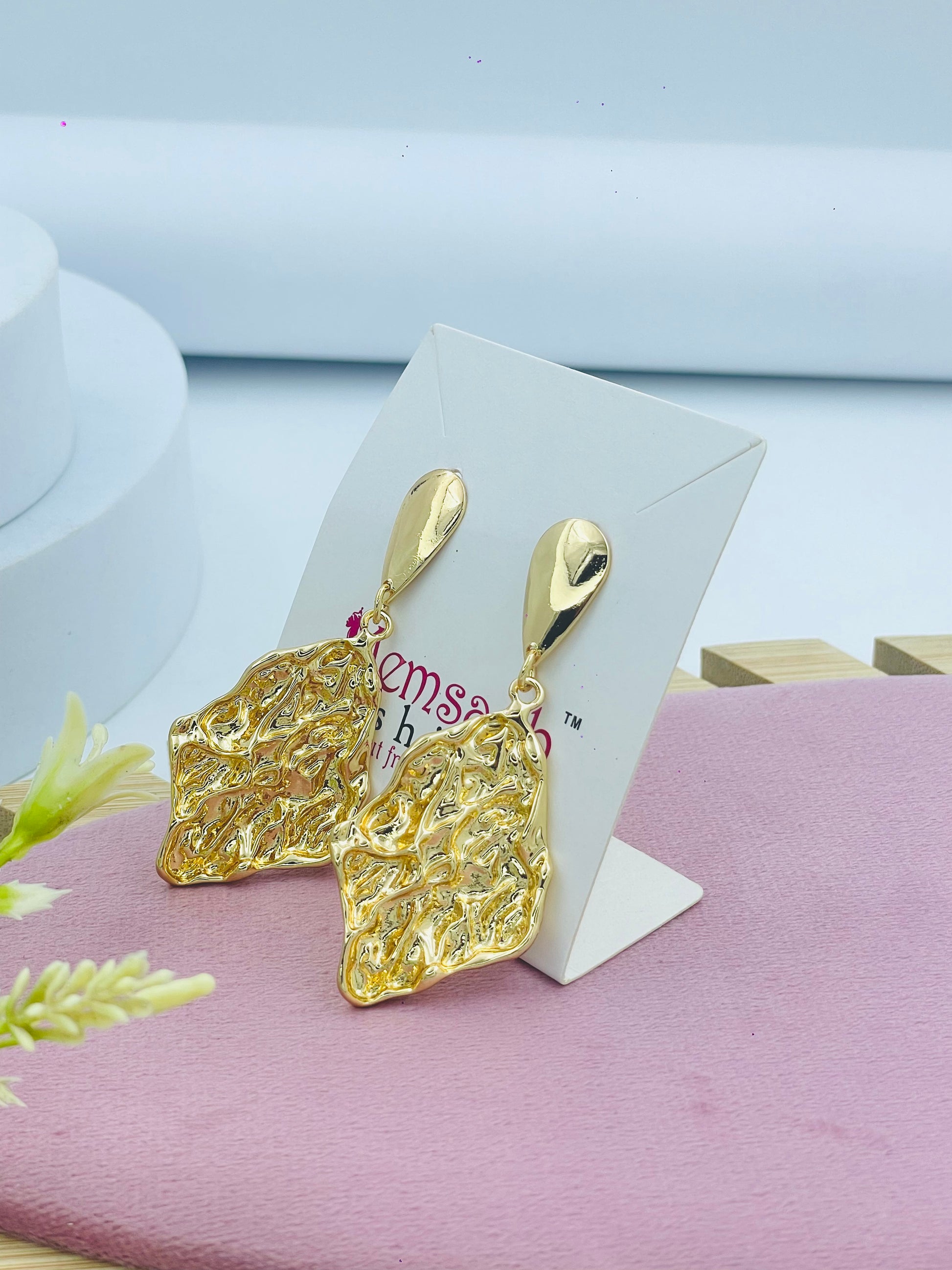 Elegant Gold Textured Drop Earrings  Glamour and Style