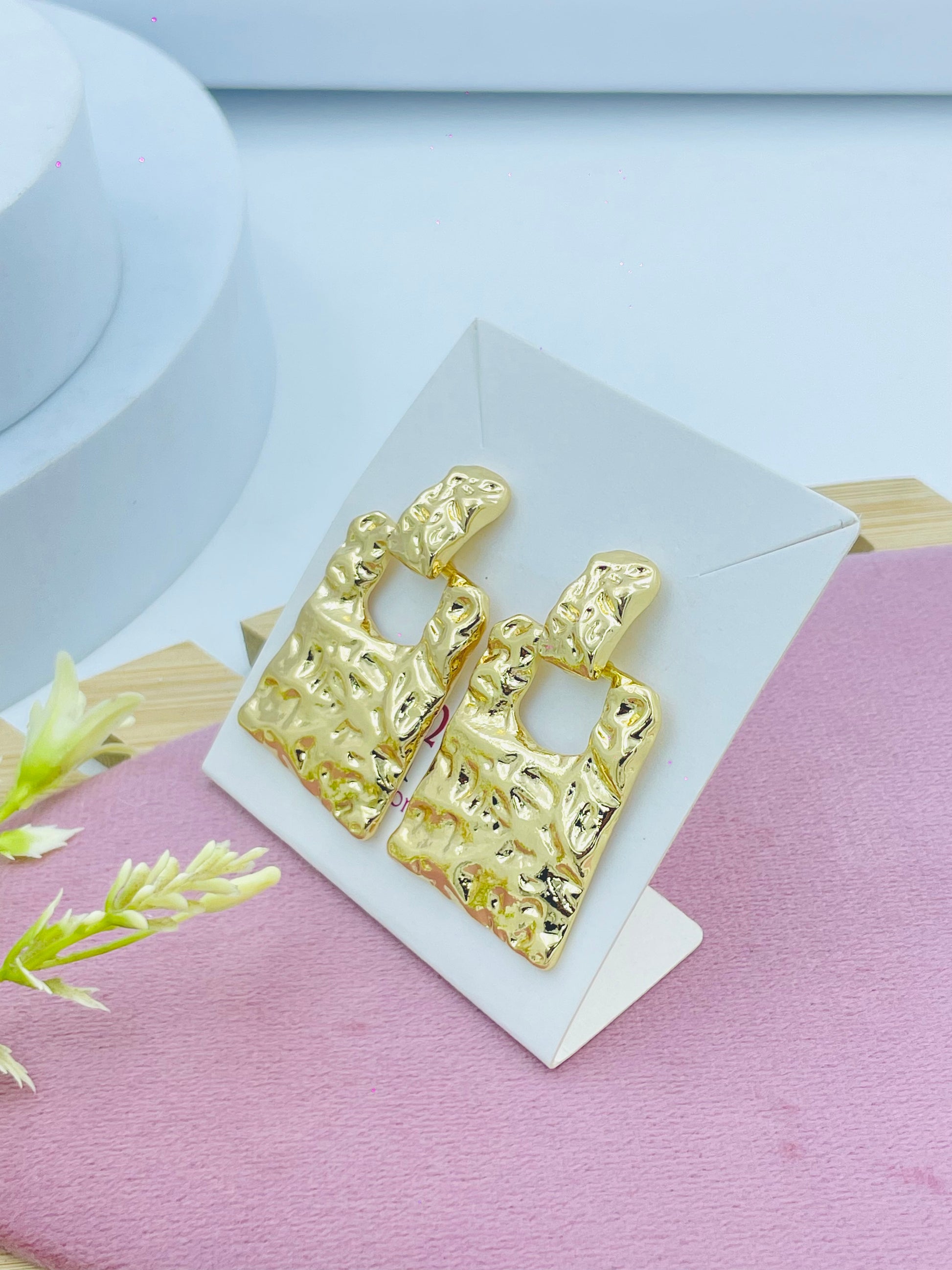 Geometric Textured Gold Earrings  Stylish  Modern