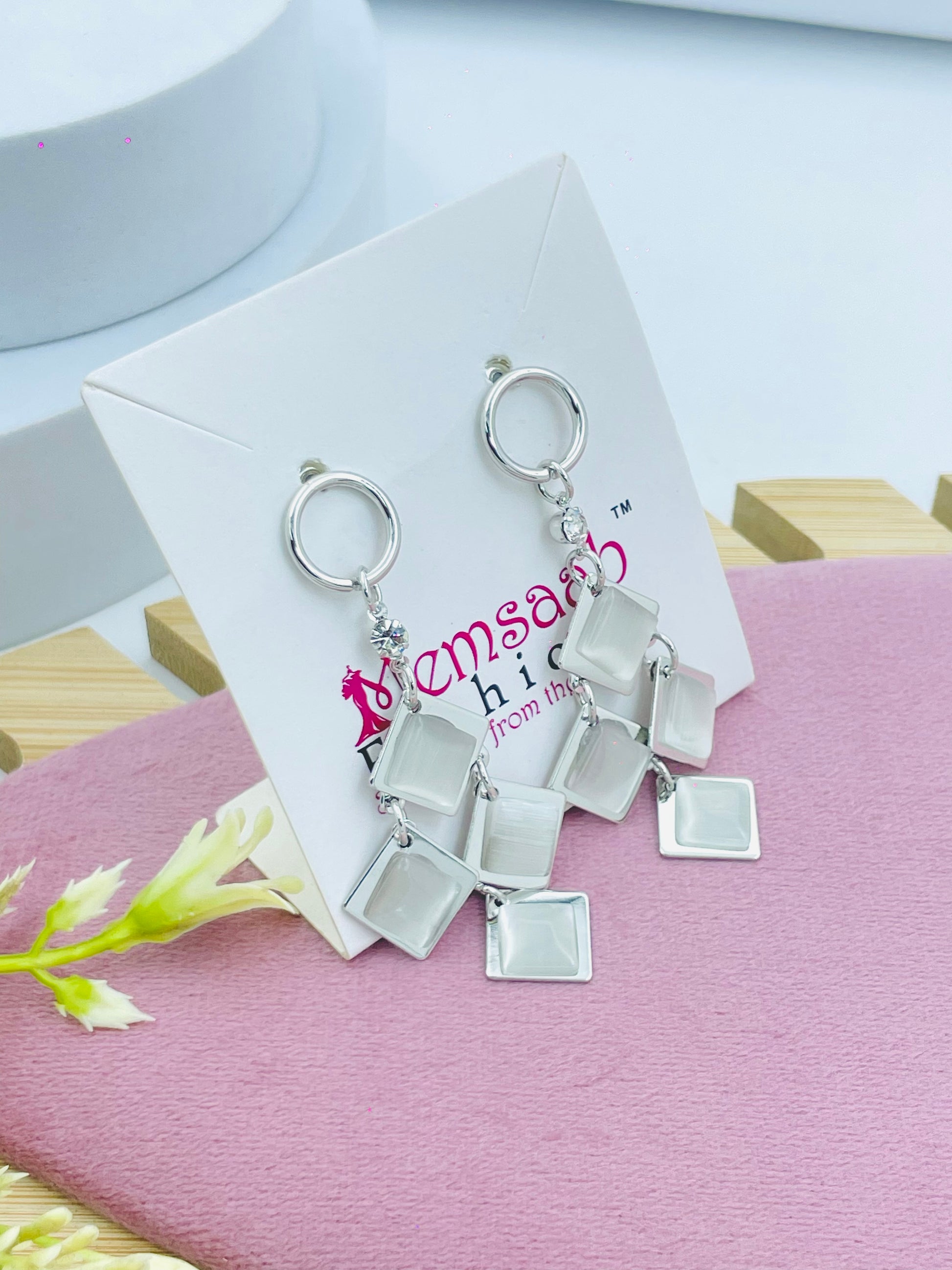 Stylish Silver Geometric Dangle Earrings