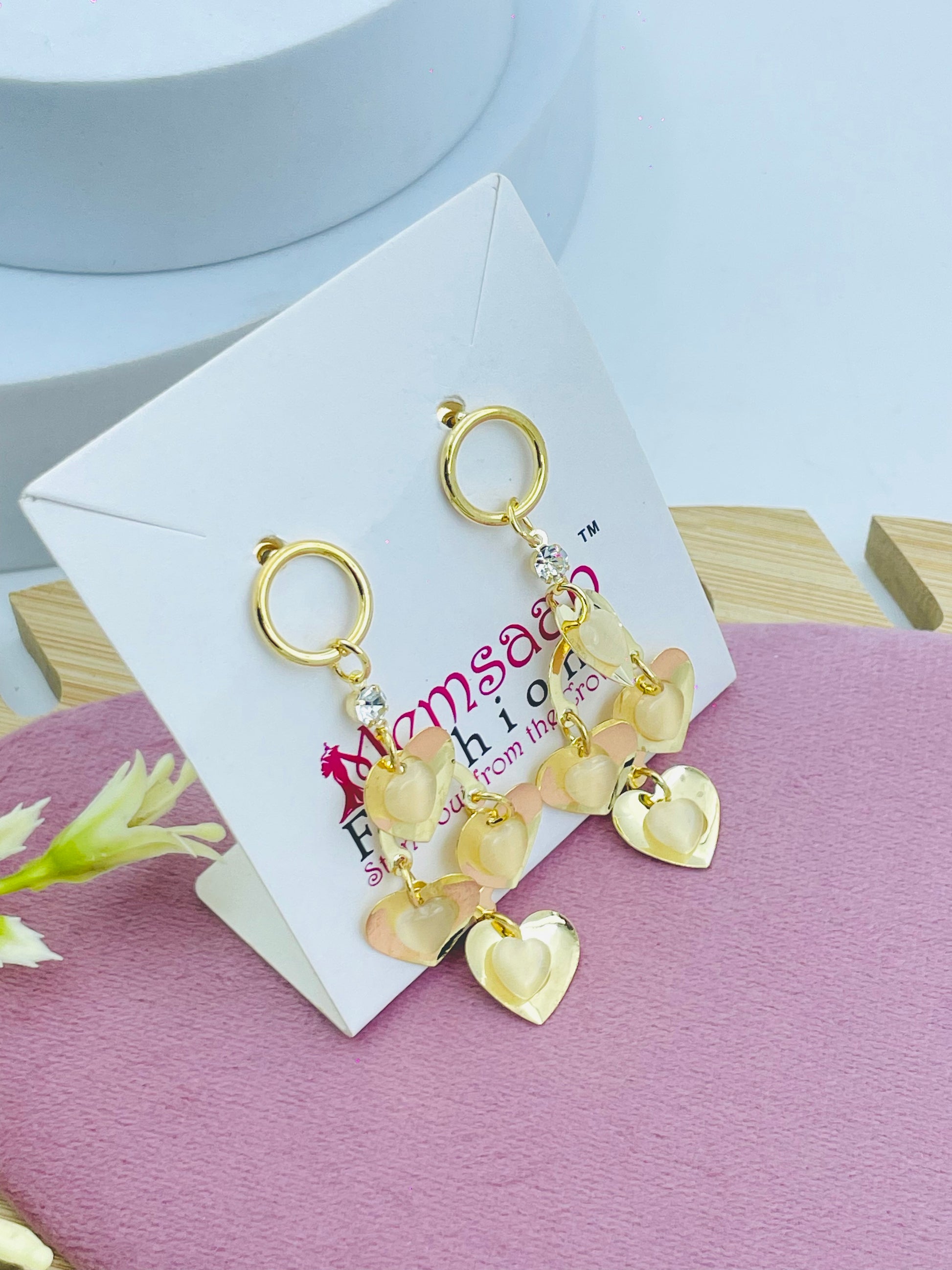 Elegant Gold Heart Drop Earrings  Fashion Jewelry
