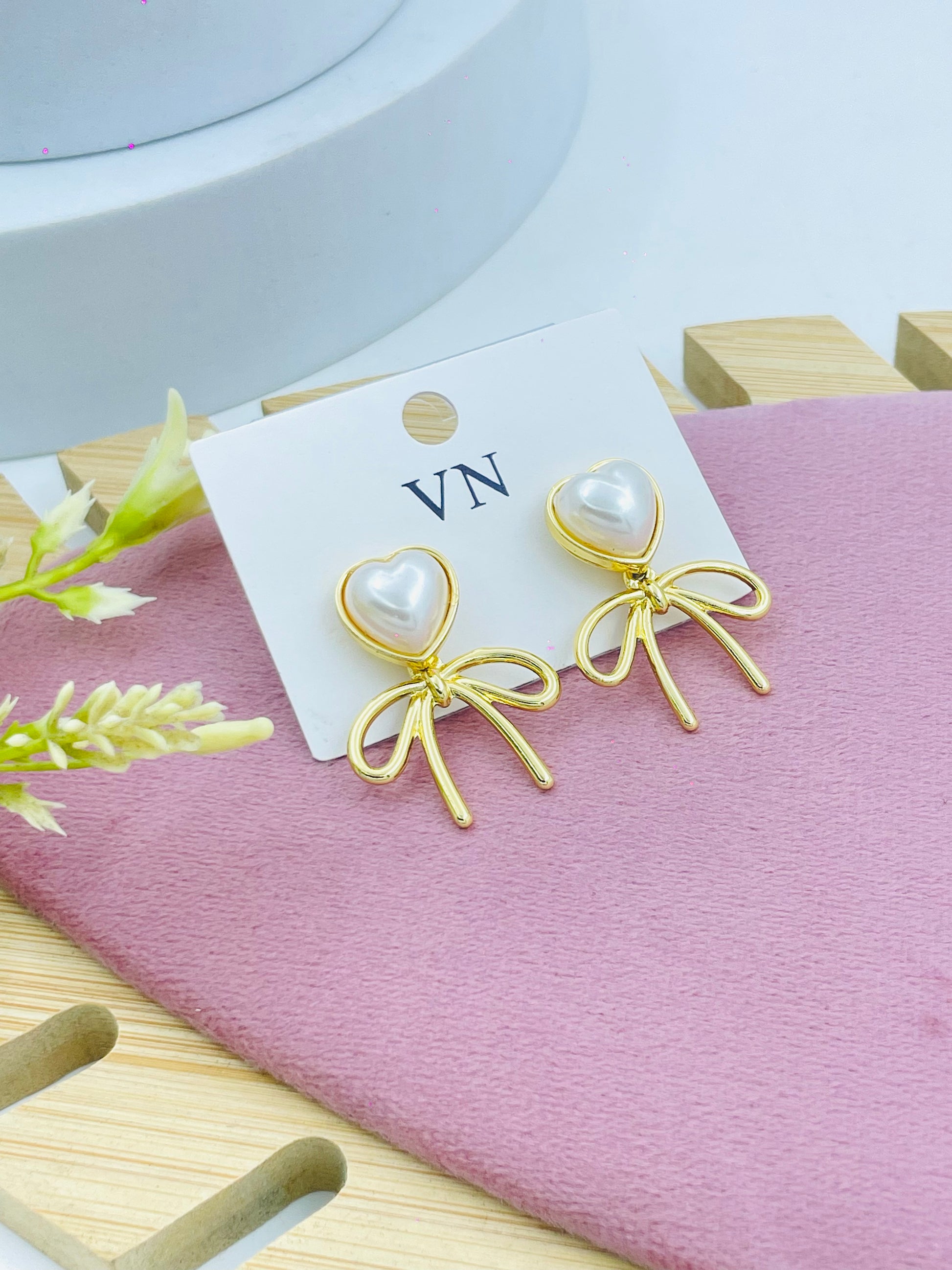 Elegant Heart Shaped Pearl Bow Earrings  Fashion Jewelry