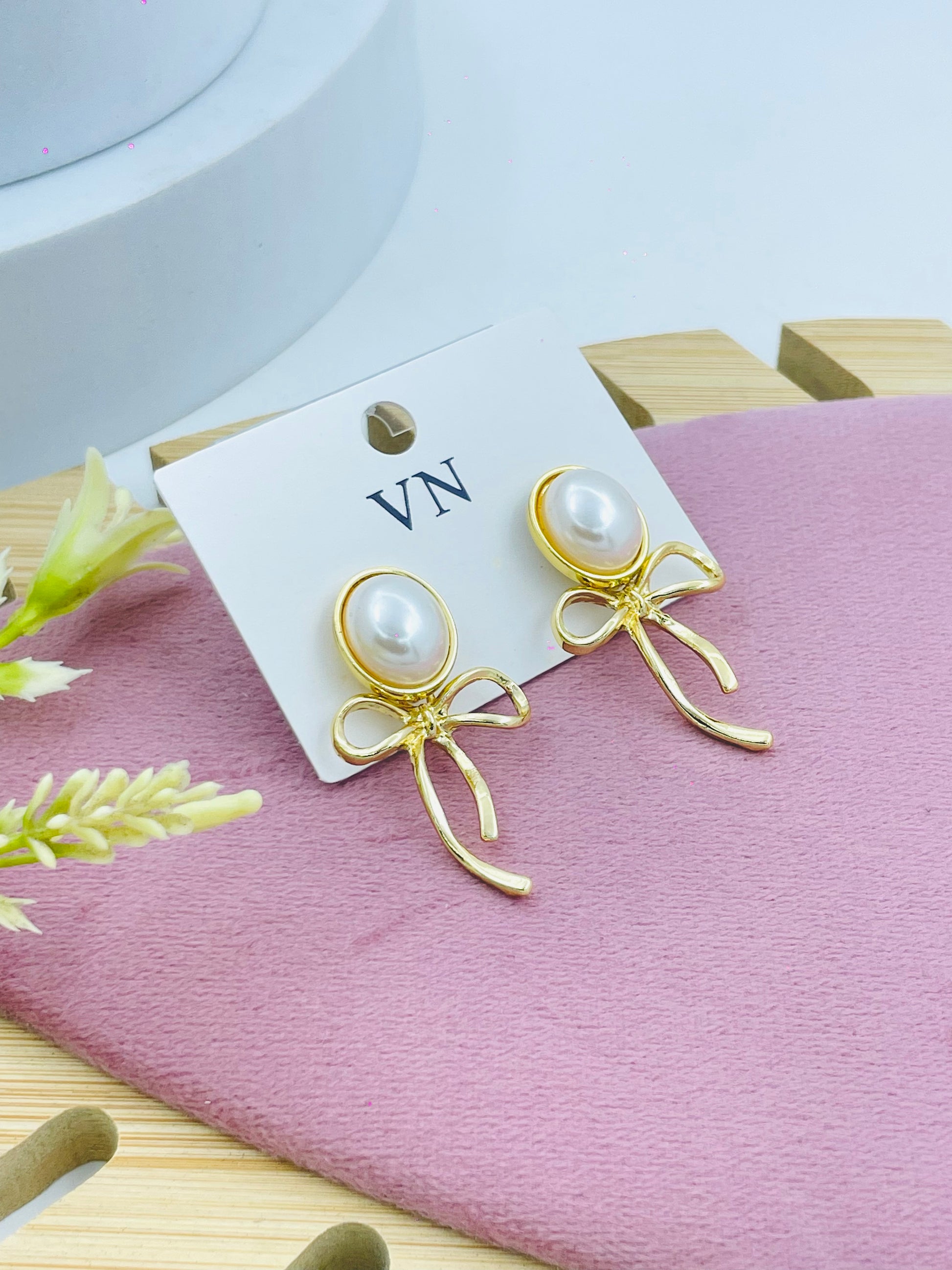 Elegant Gold Bow Pearl Earrings  Stylish Jewelry