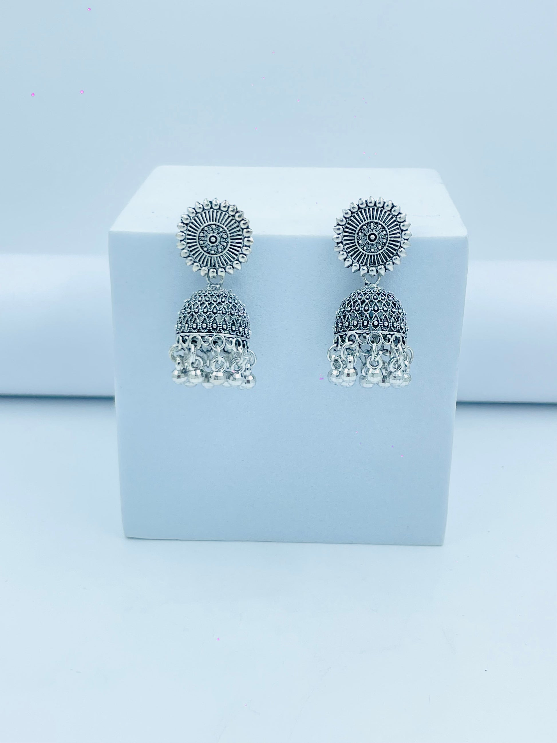 Elegant Silver Oxidized Jhumka Earrings