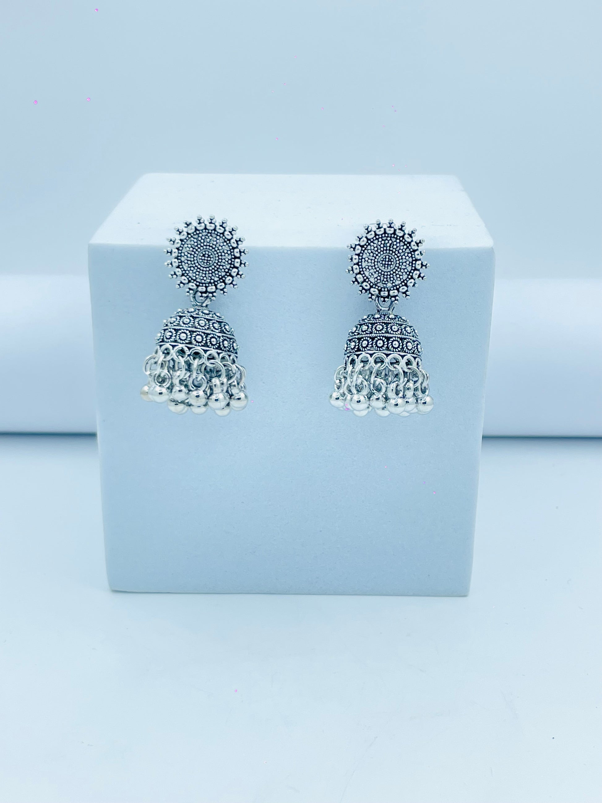Elegant Oxidized Silver Jhumka Earrings