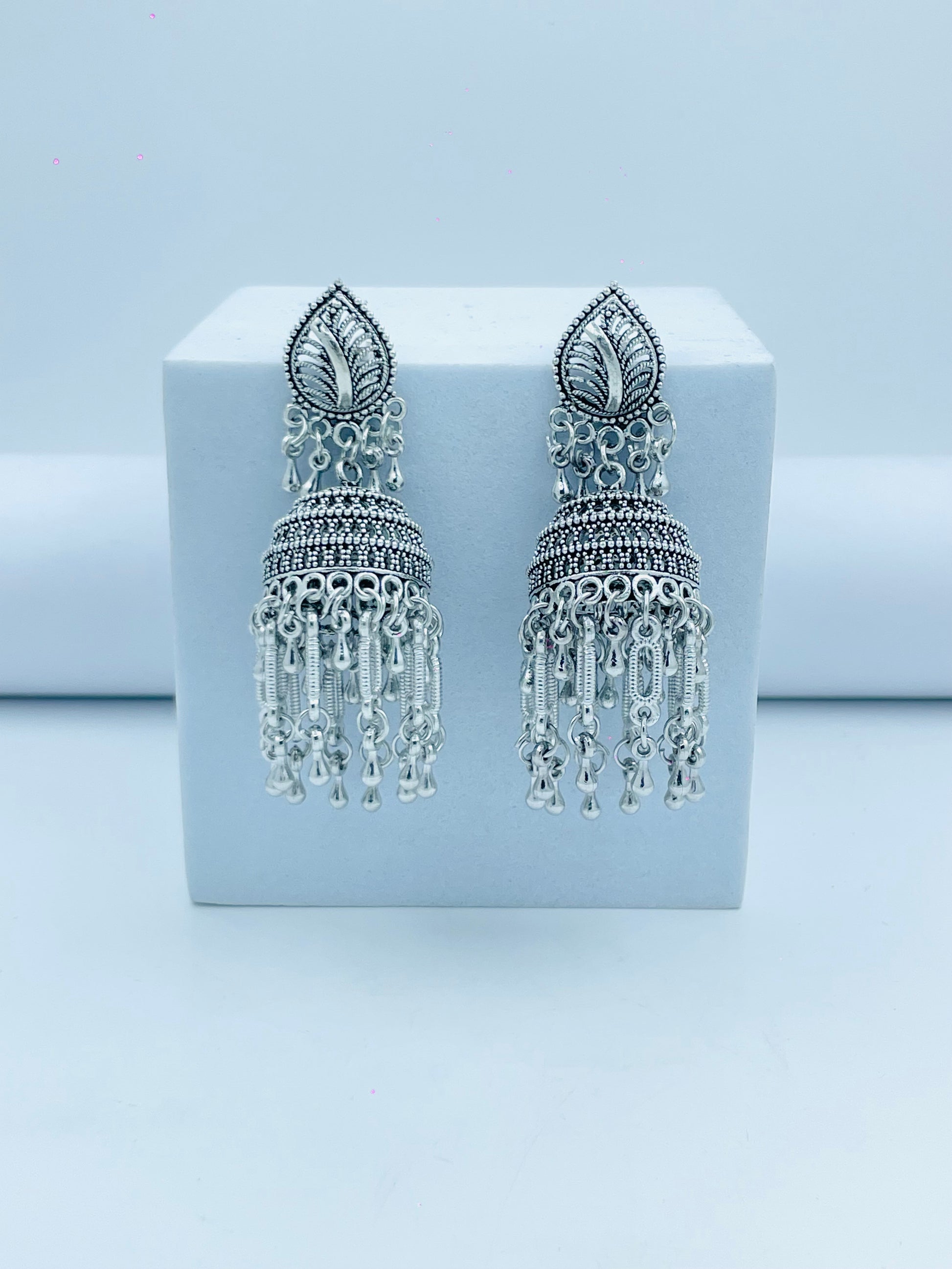 Elegant Silver Dangling Jhumka Earrings