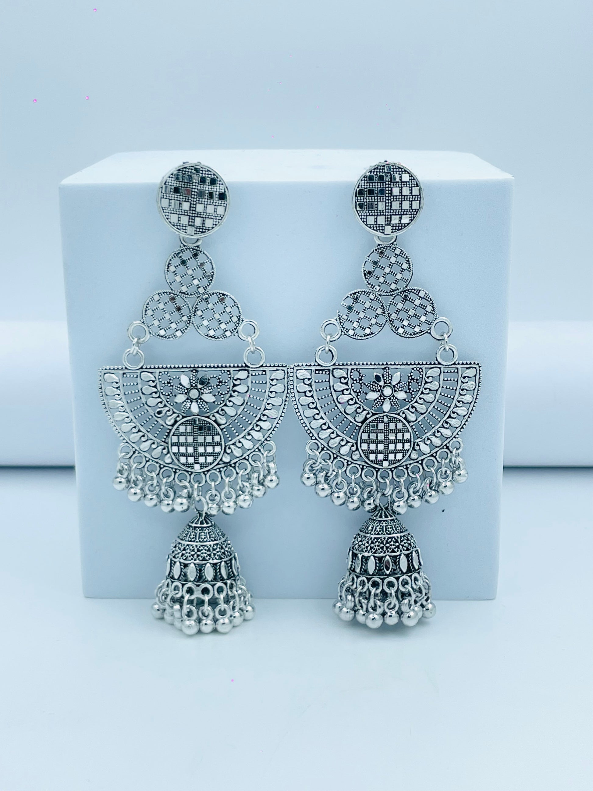 Elegant Oxidized Silver Jhumka Earrings
