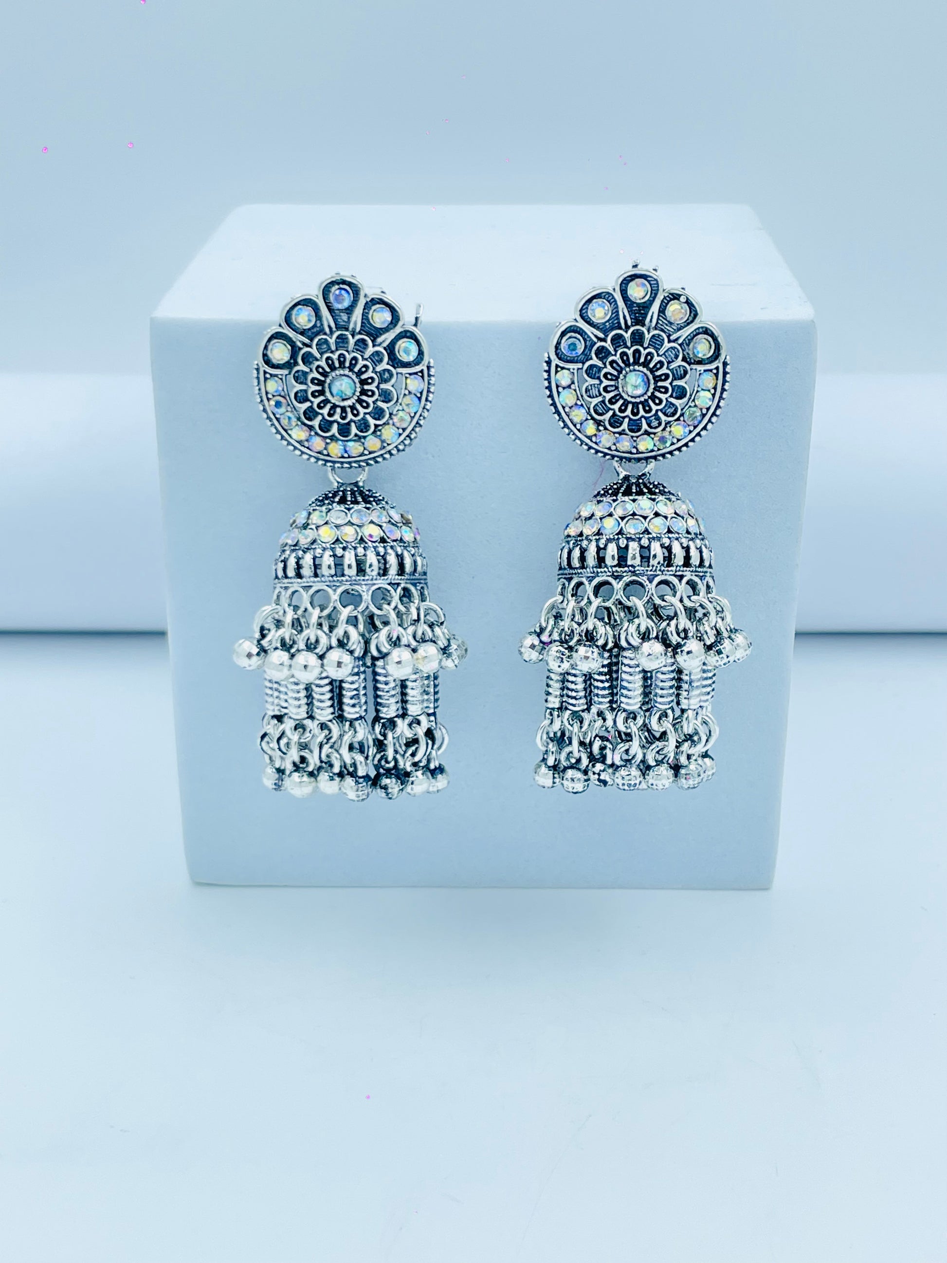 Vintage Style Antique Silver Jhumka Earrings