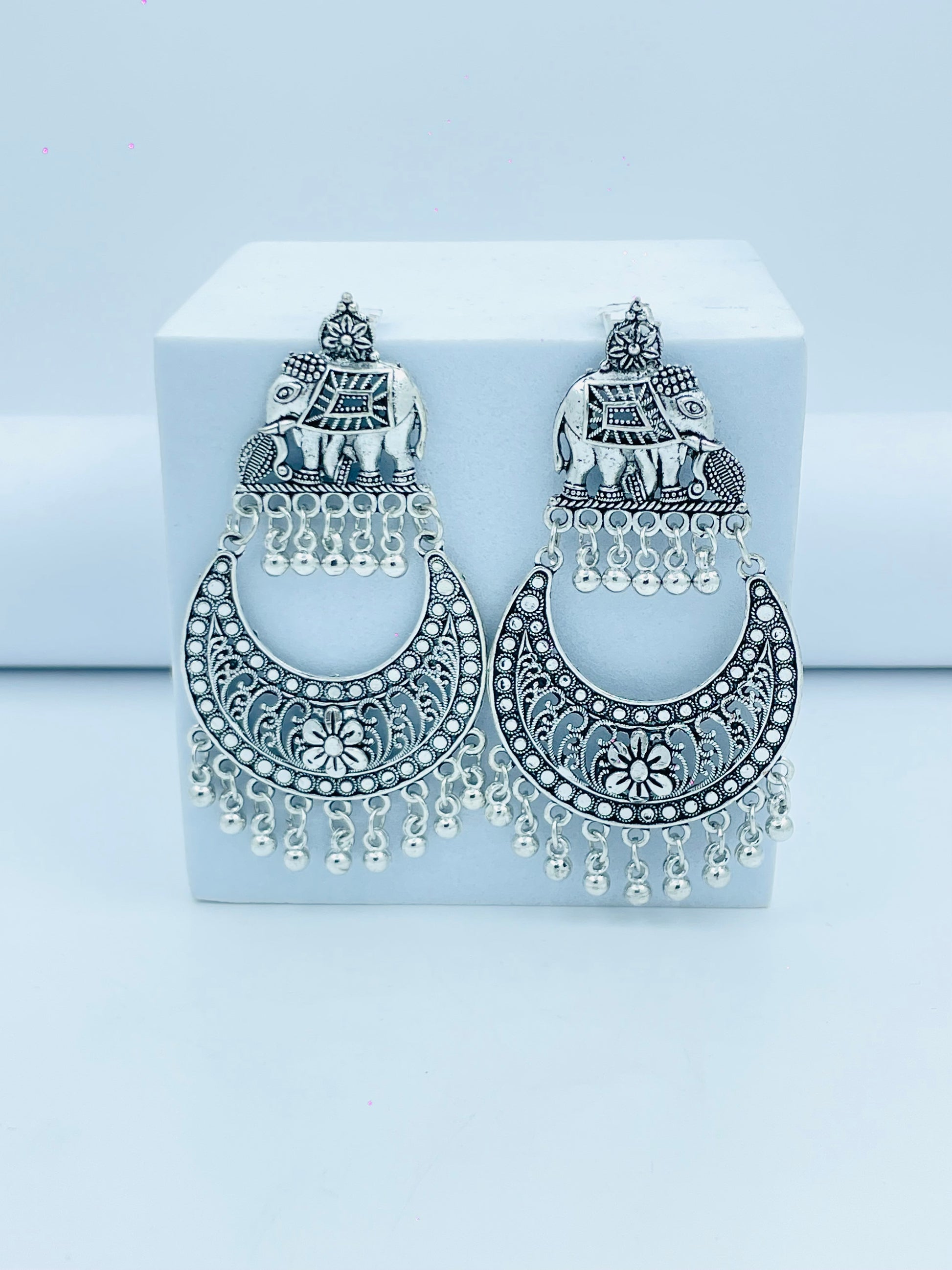 Elegant Elephant Design Silver Jhumka Earrings