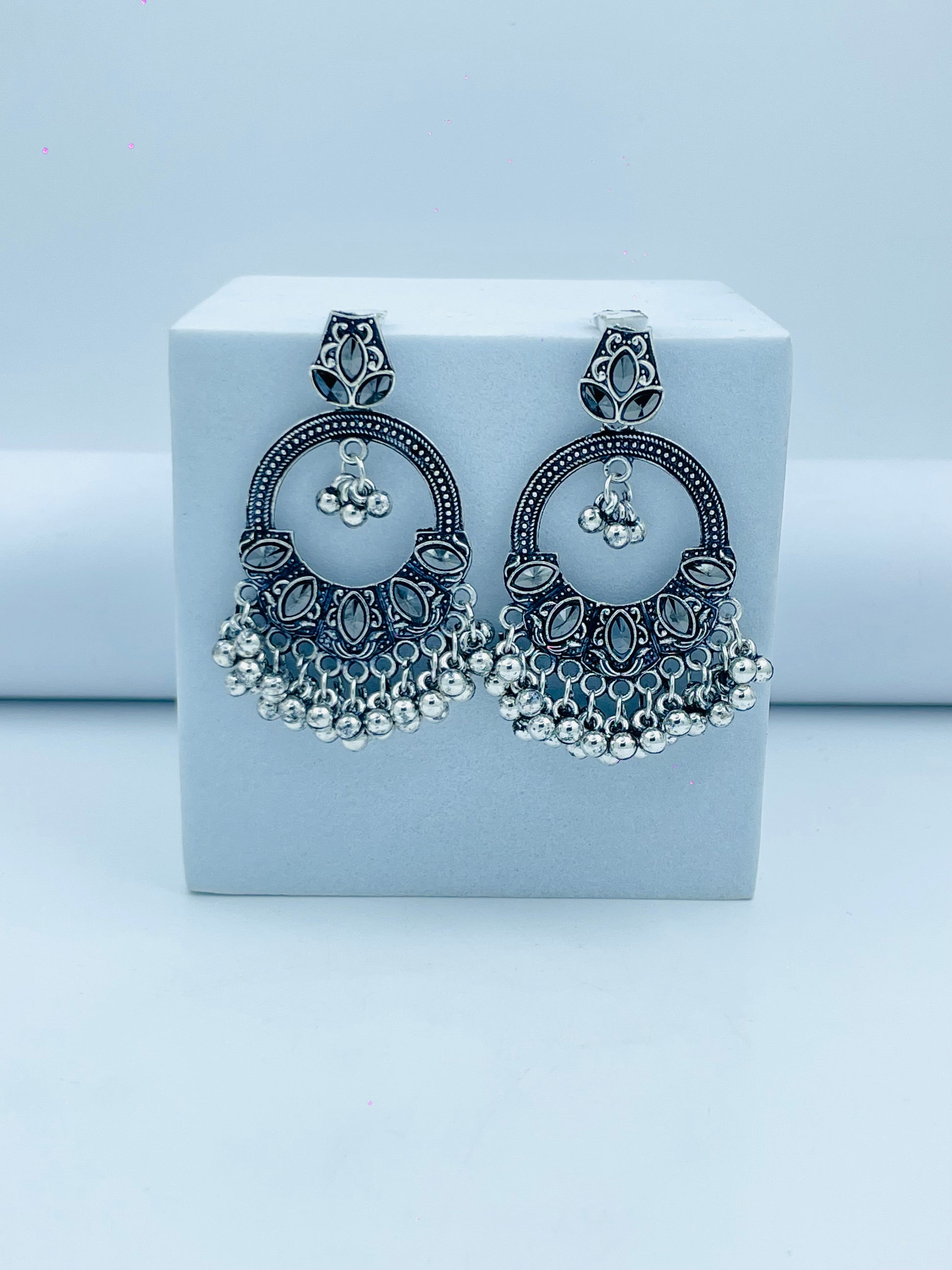Elegant Oxidized Silver Dangle Earrings
